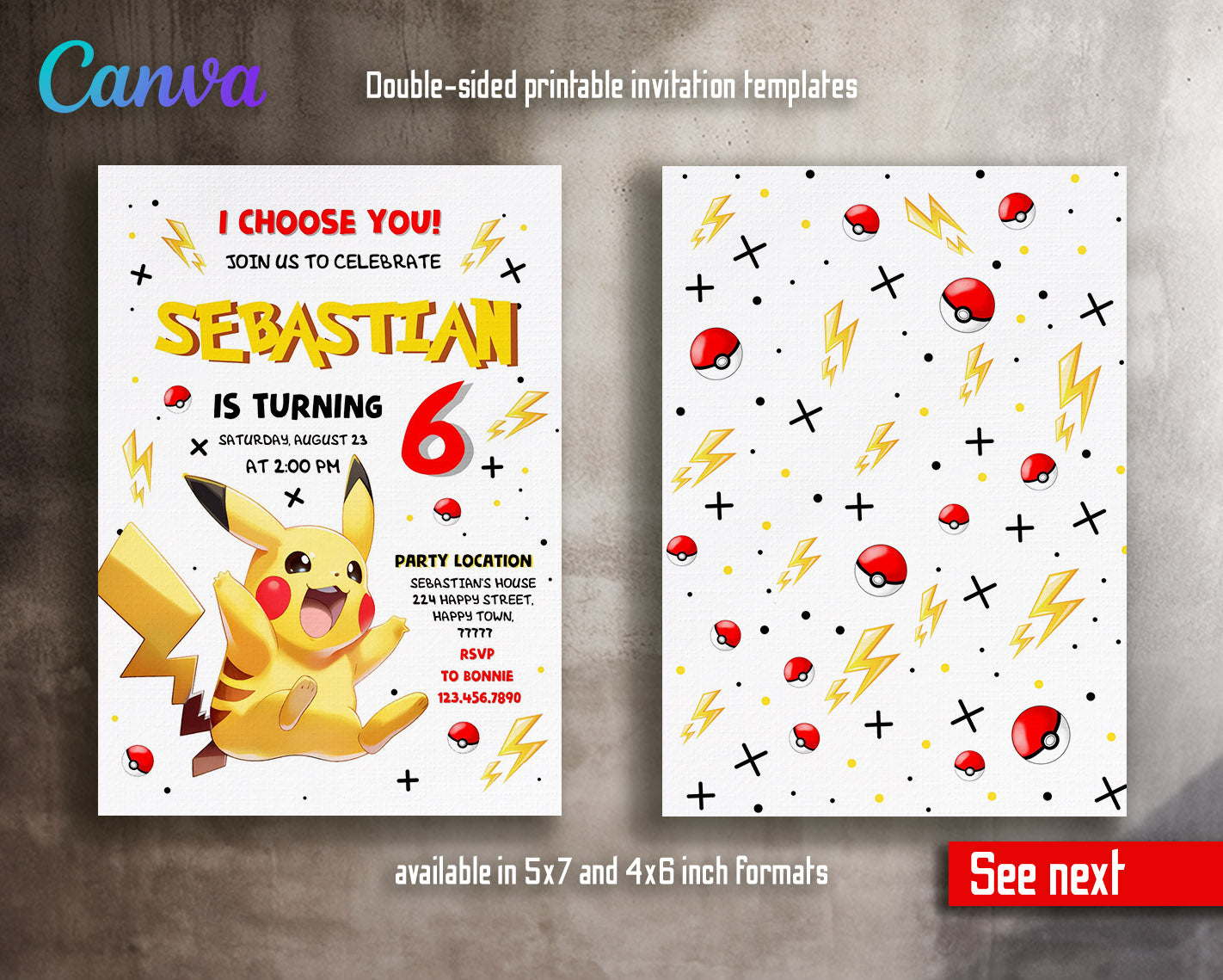 Pokemon Pikachu customizable invitation template | Share or Print | | MJ947