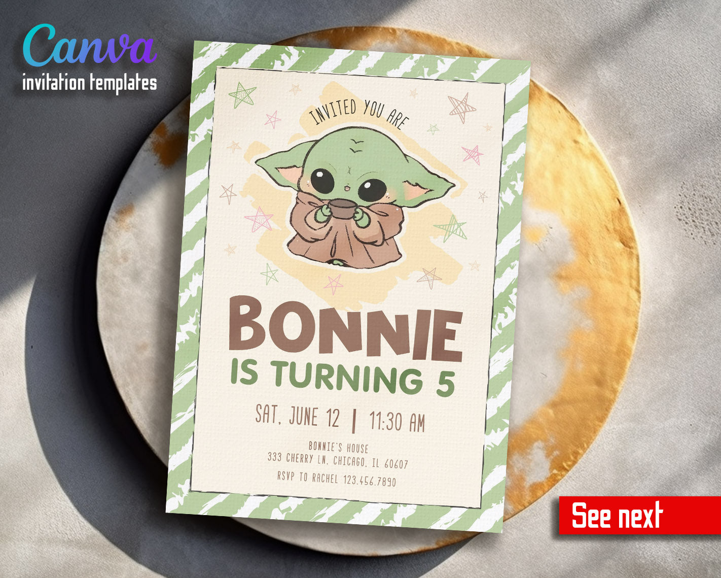 Baby Yoda Grogu Star Wars Mandalorian customizable invitation template | Share or Print | boy | DP710