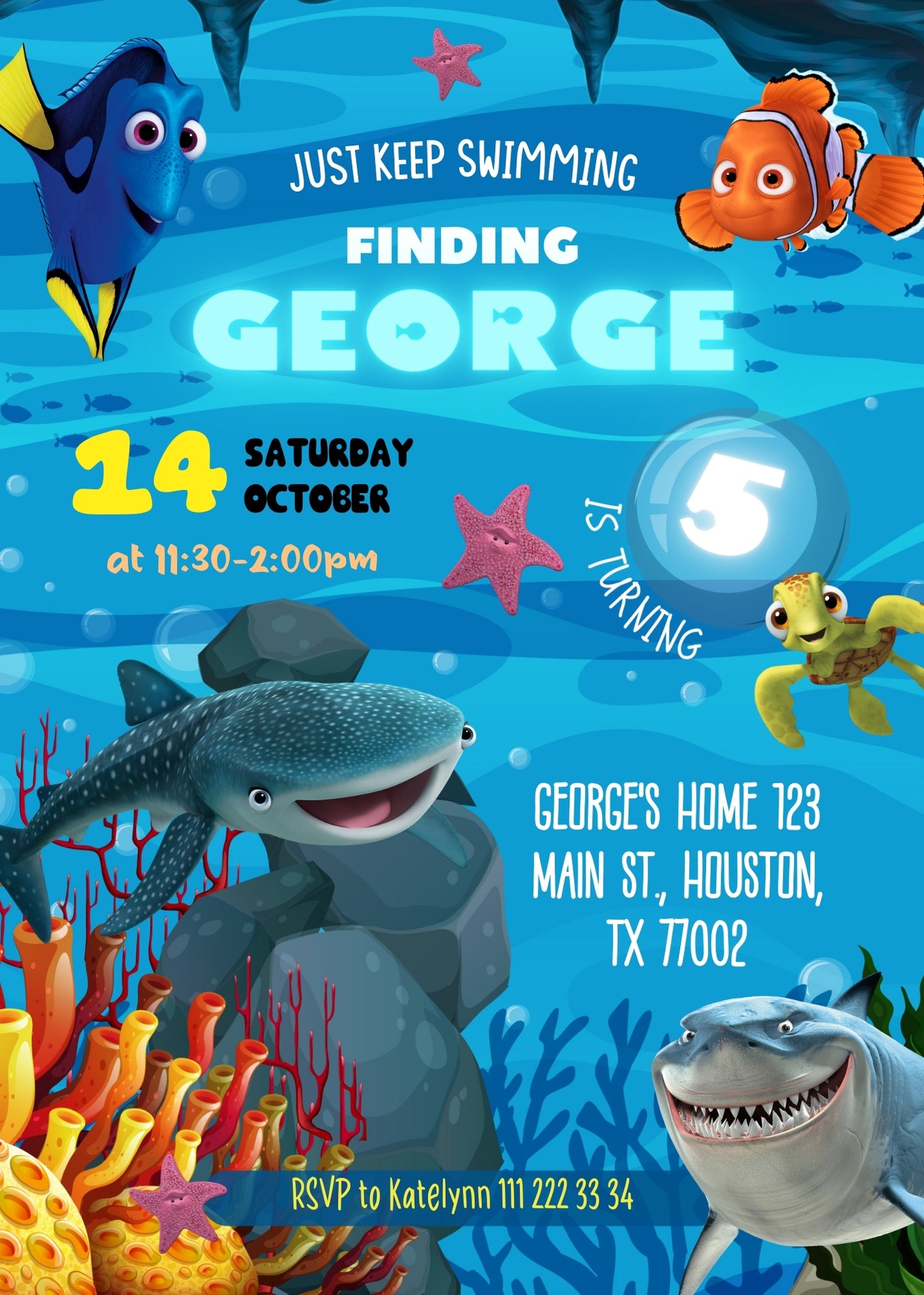 Finding Nemo customizable invitation template | Share or Print | | PP490