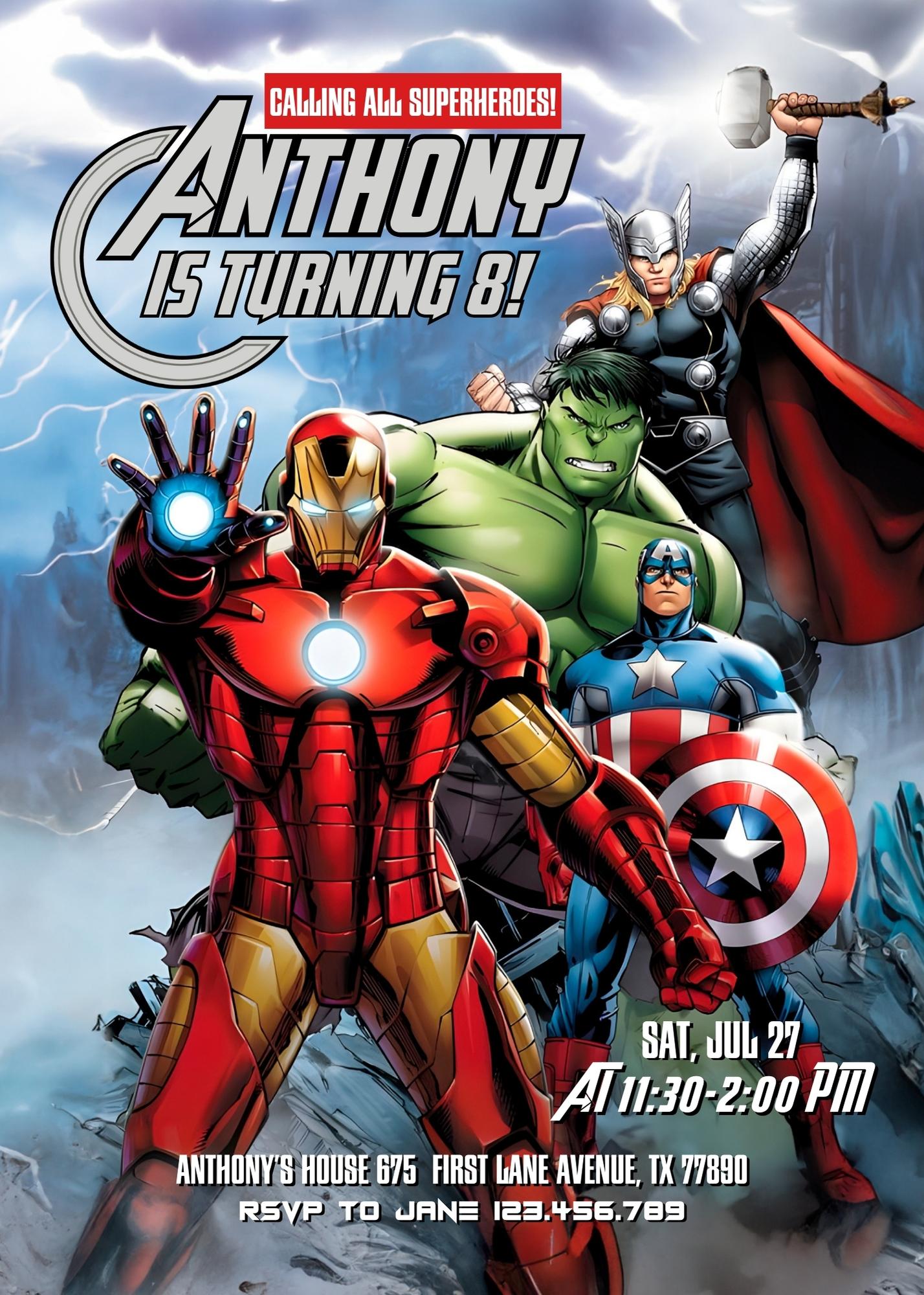 Avengers Marvel Superhero customizable invitation template | Share or Print | boy | JN776