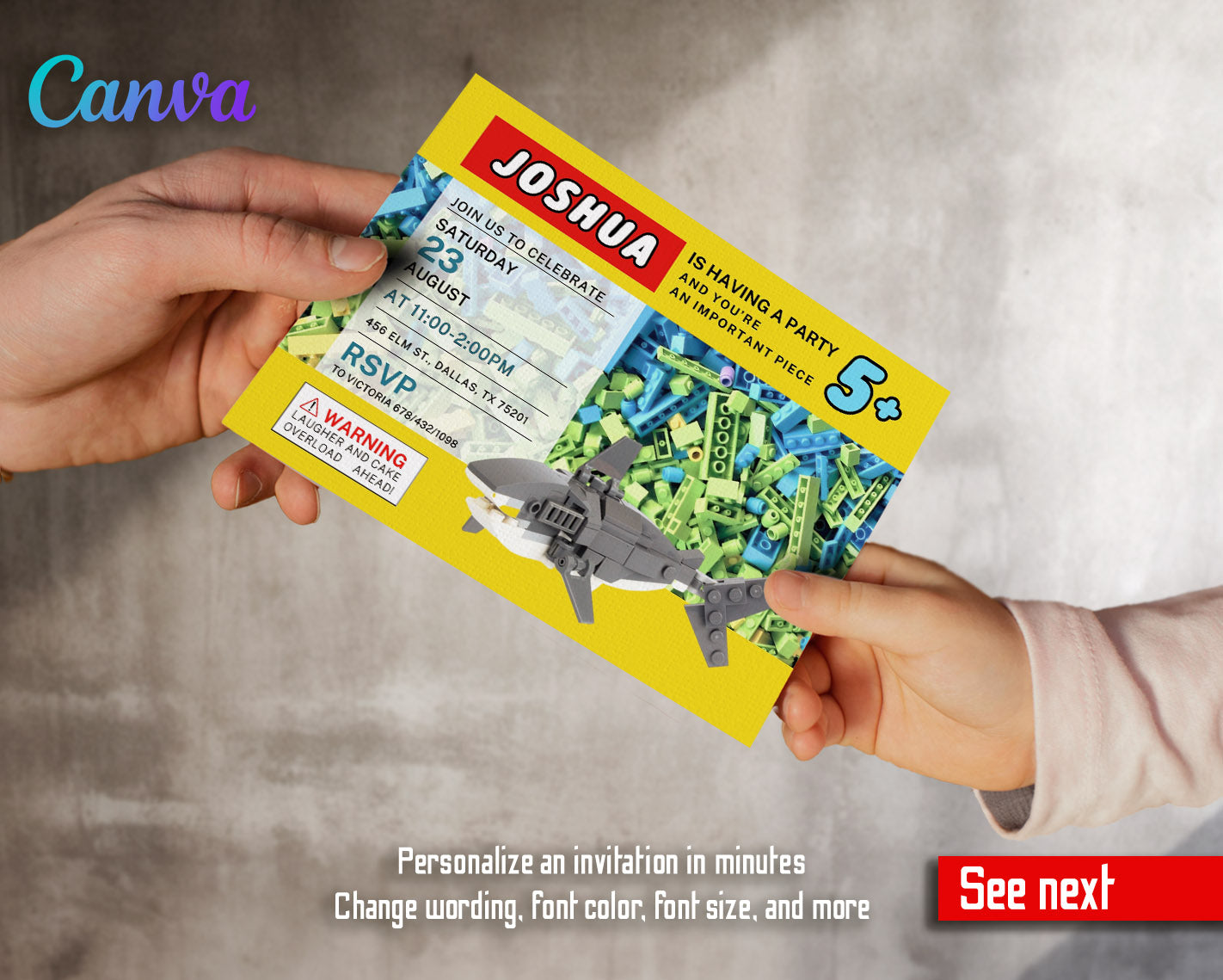 Lego Shark Jaws customizable invitation template | Share or Print | | NM384
