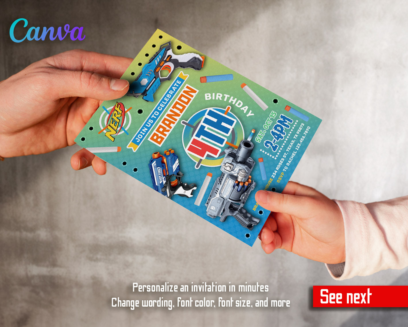 NERF Dart Wars customizable invitation template | Share or Print | boy | SI005