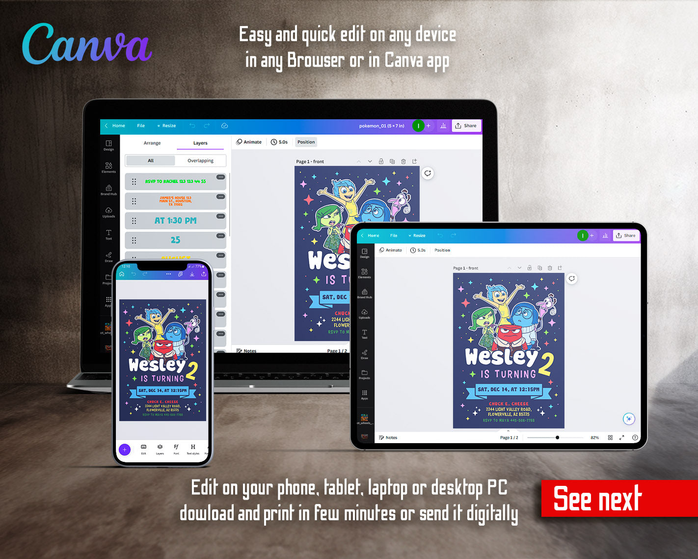 Inside Out 2 customizable invitation template | Share or Print | | JQ093