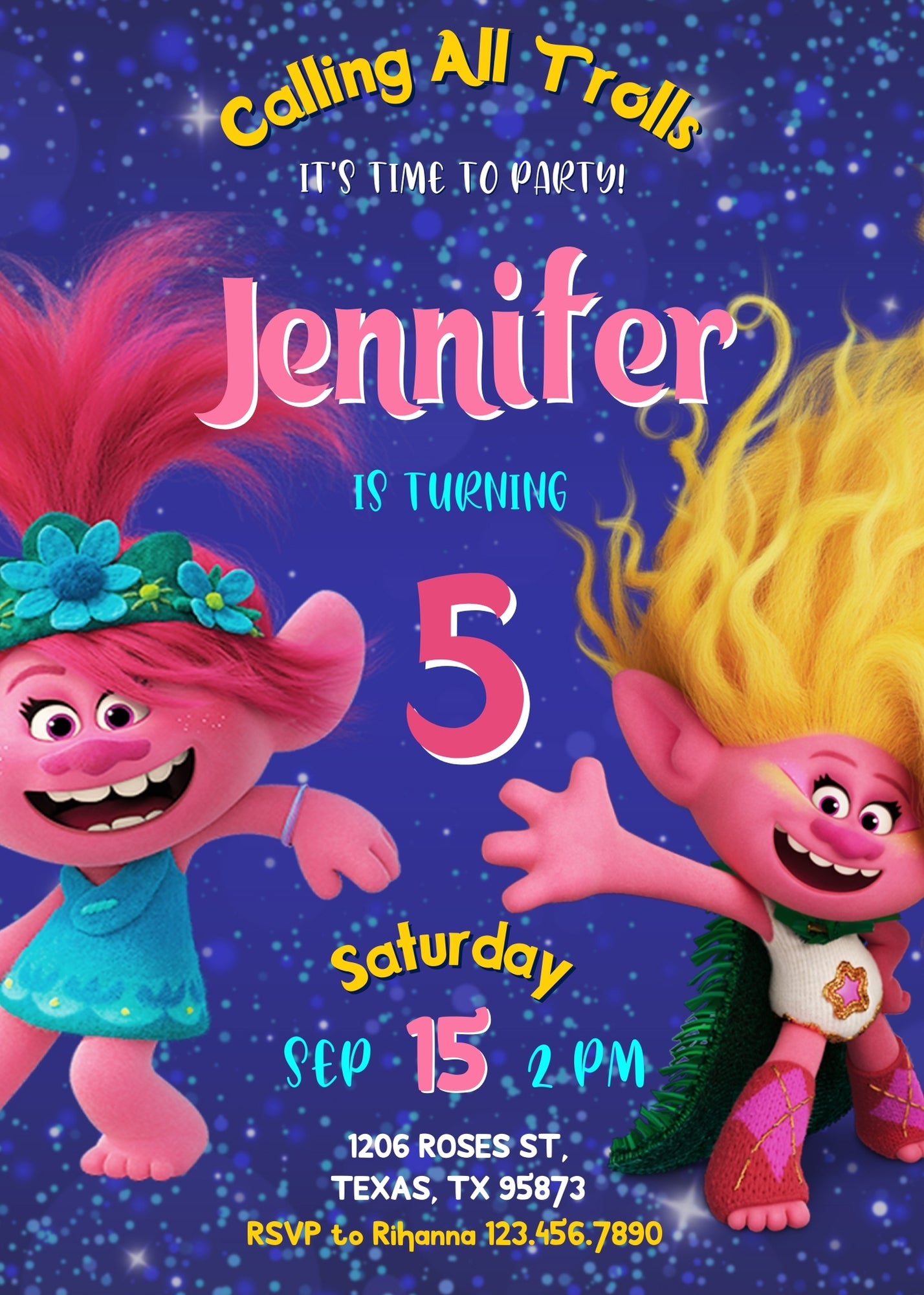 Trolls Poppy customizable invitation template | Share or Print | | RB935