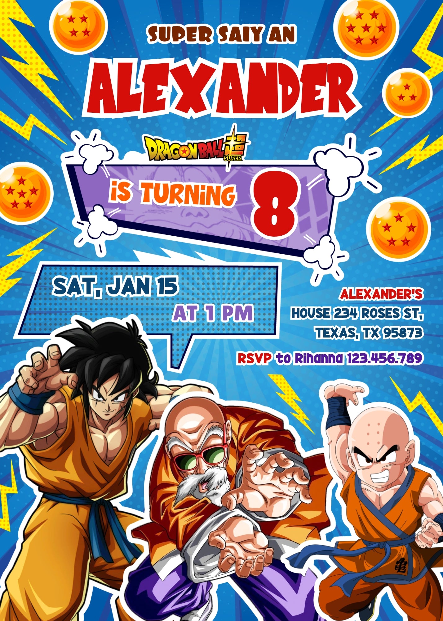 Dragon Ball Z Anime customizable invitation template | Share or Print | boy | PS187
