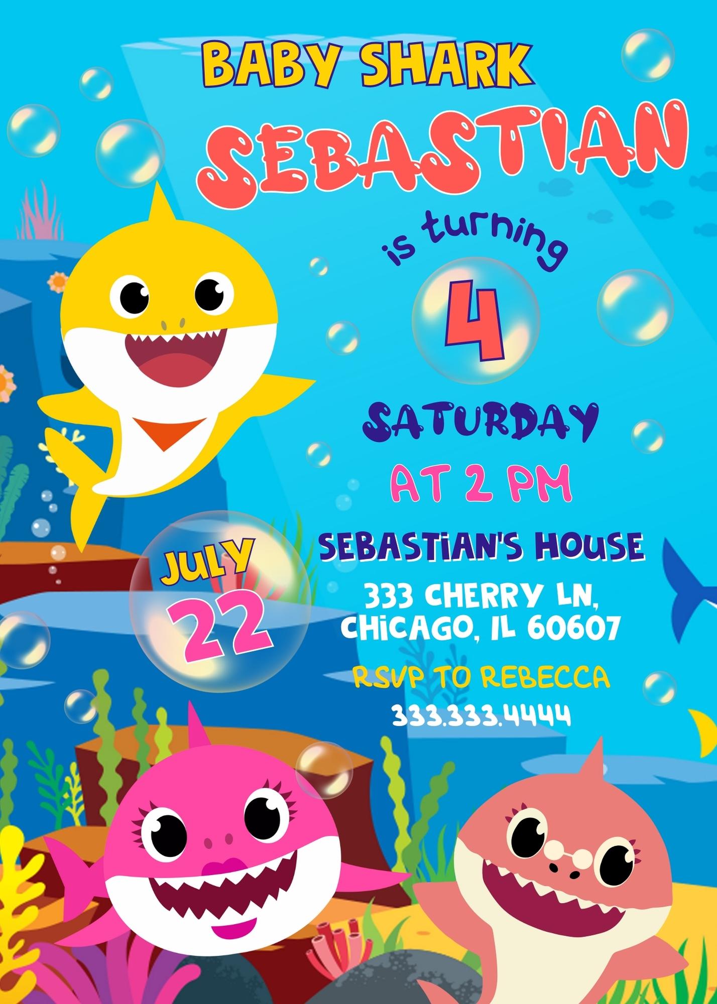 Baby Shark customizable invitation template | Share or Print | | SI761