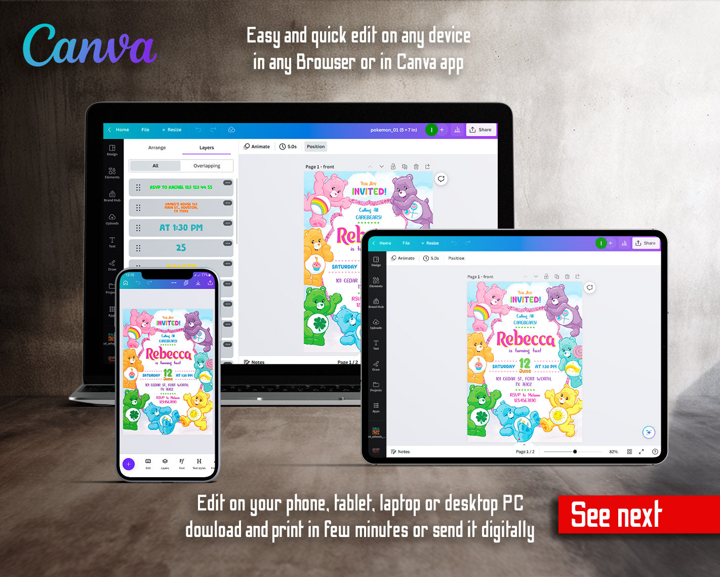 Care Bears customizable invitation template | Share or Print | | AZ763