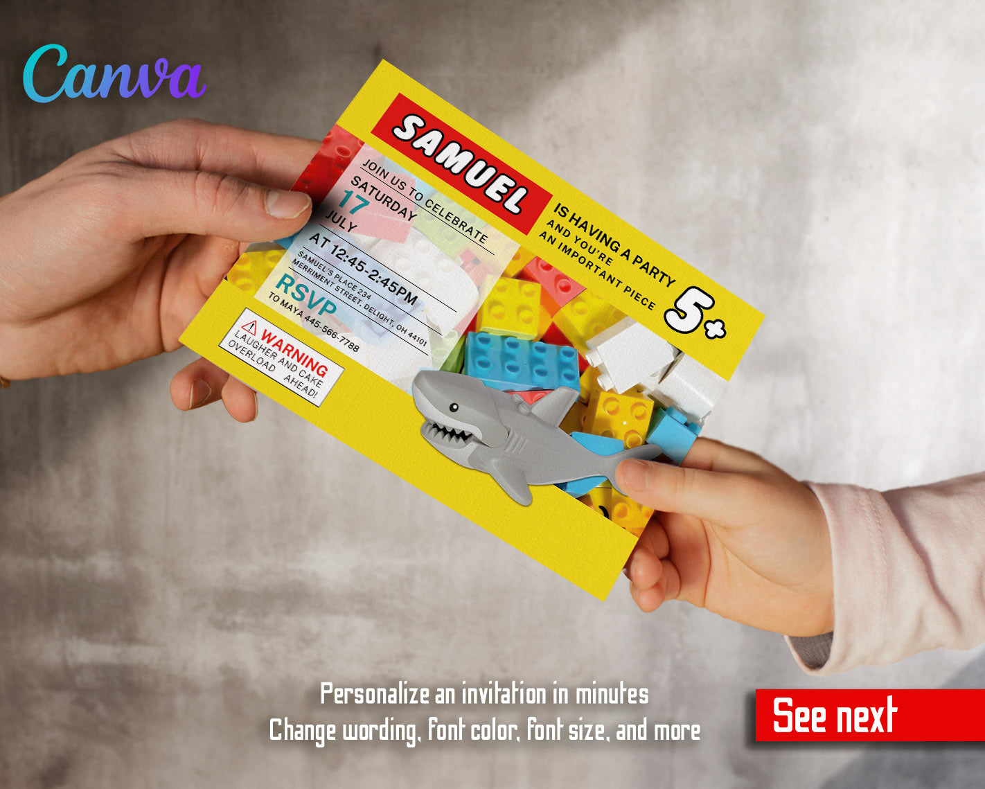 Lego Shark Jaws customizable invitation template | Share or Print | | JR494