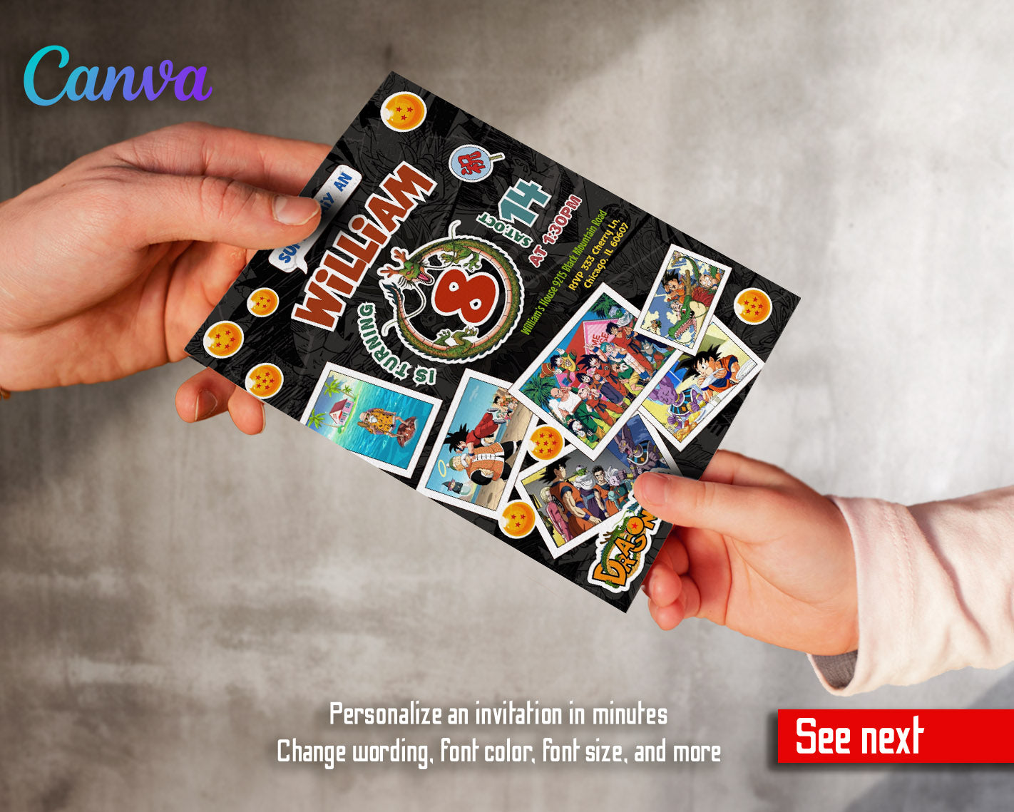 Dragon Ball Z Anime customizable invitation template | Share or Print | boy | SU449