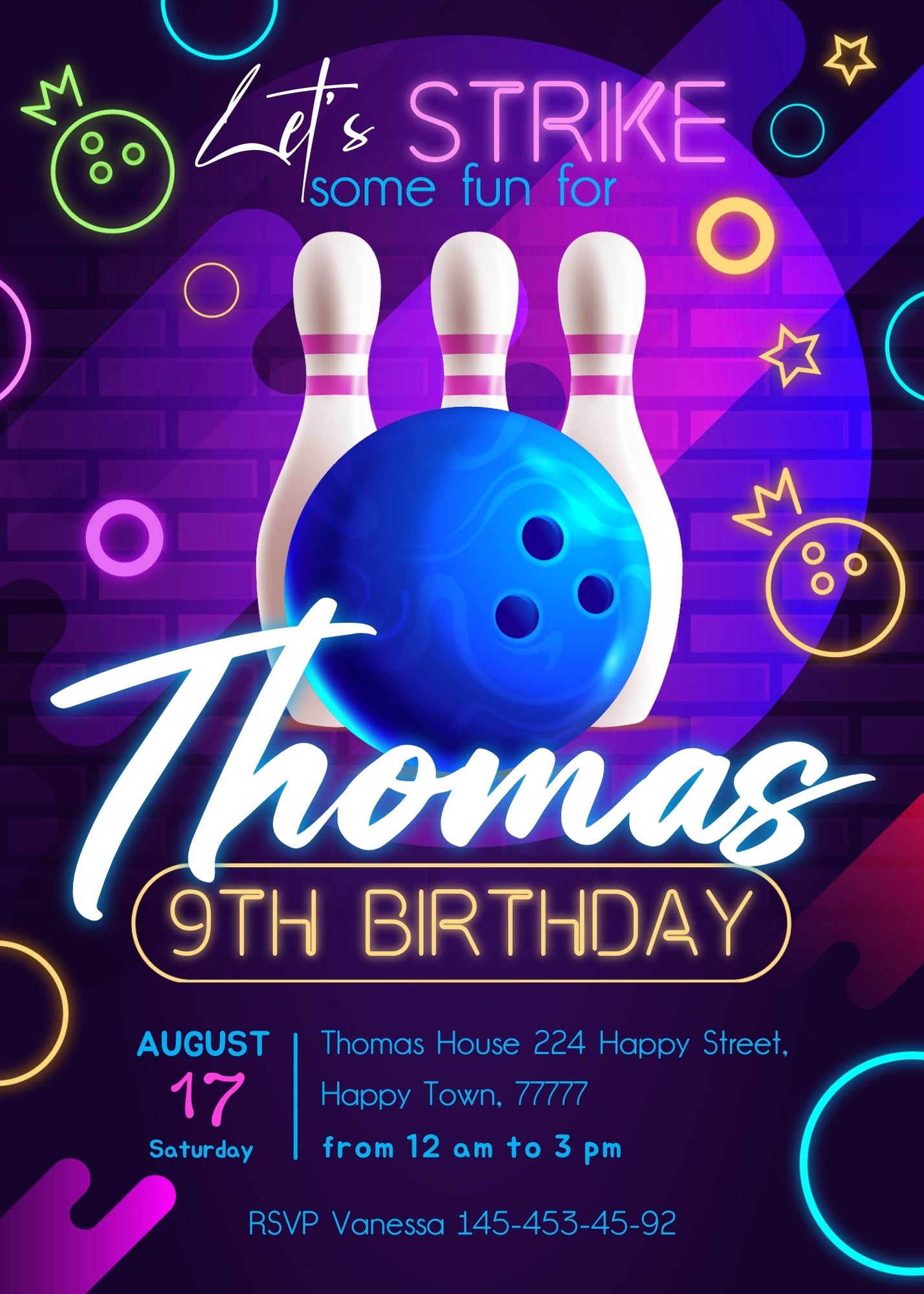 Bowling Strike Up customizable invitation template | Share or Print | | GY861