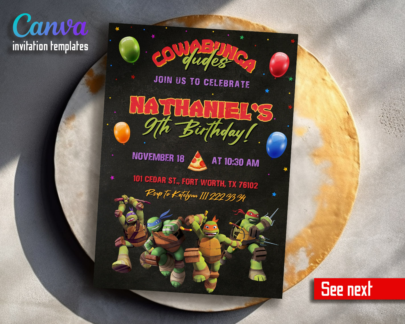 Teenage Mutant Ninja Turtles customizable invitation template | Share or Print | boy | CO750