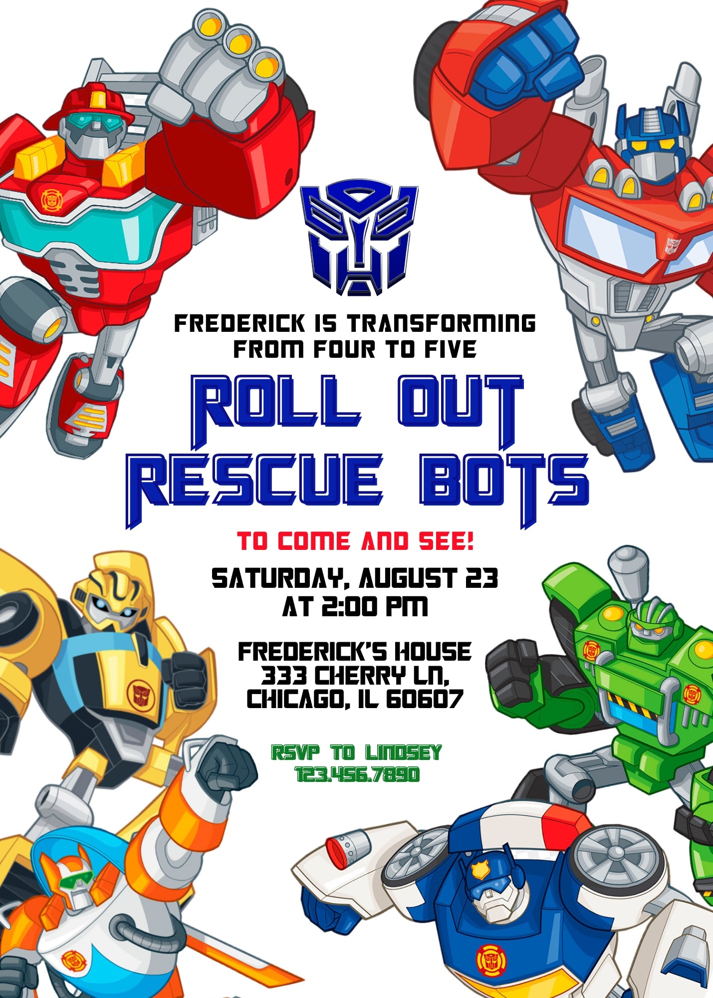 Transformers Rescue Bots customizable invitation template | Share or Print | boy | BO068