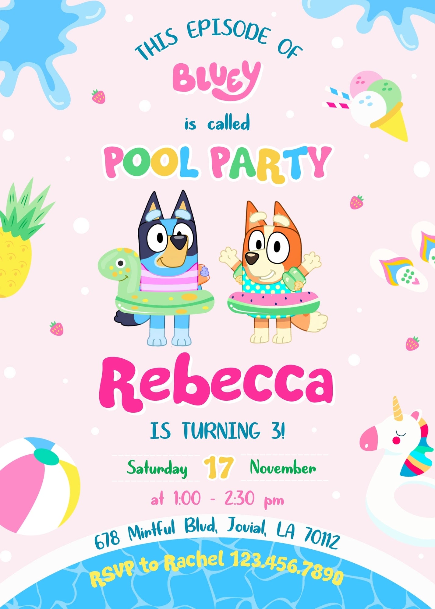 Bluey Bingo Pool customizable invitation template | Share or Print | | LK508