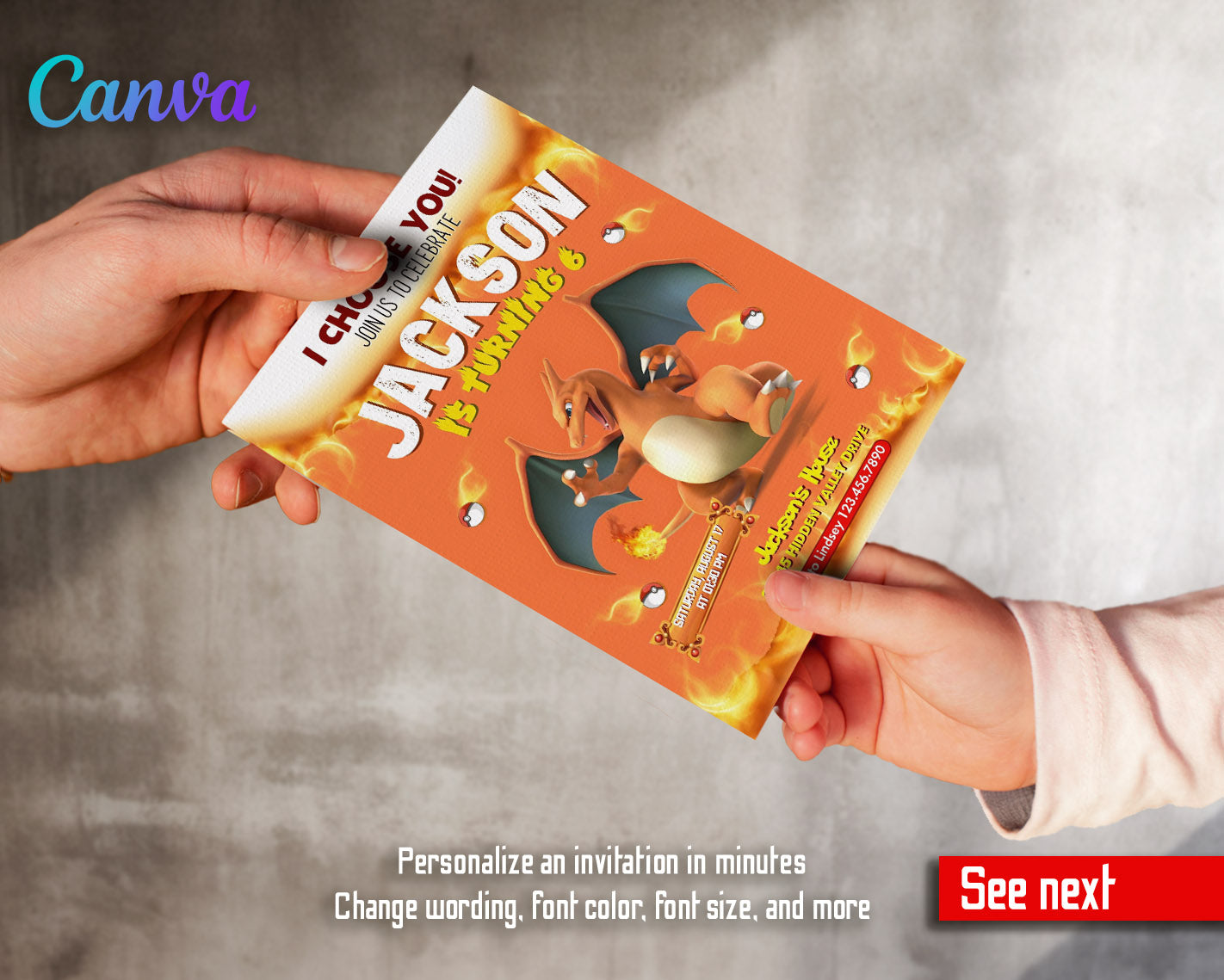 Charizard Pokemon Anime customizable invitation template | Share or Print | | DA170