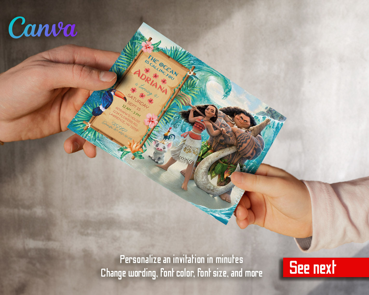Moana Princess customizable invitation template | Share or Print | girl | AY714