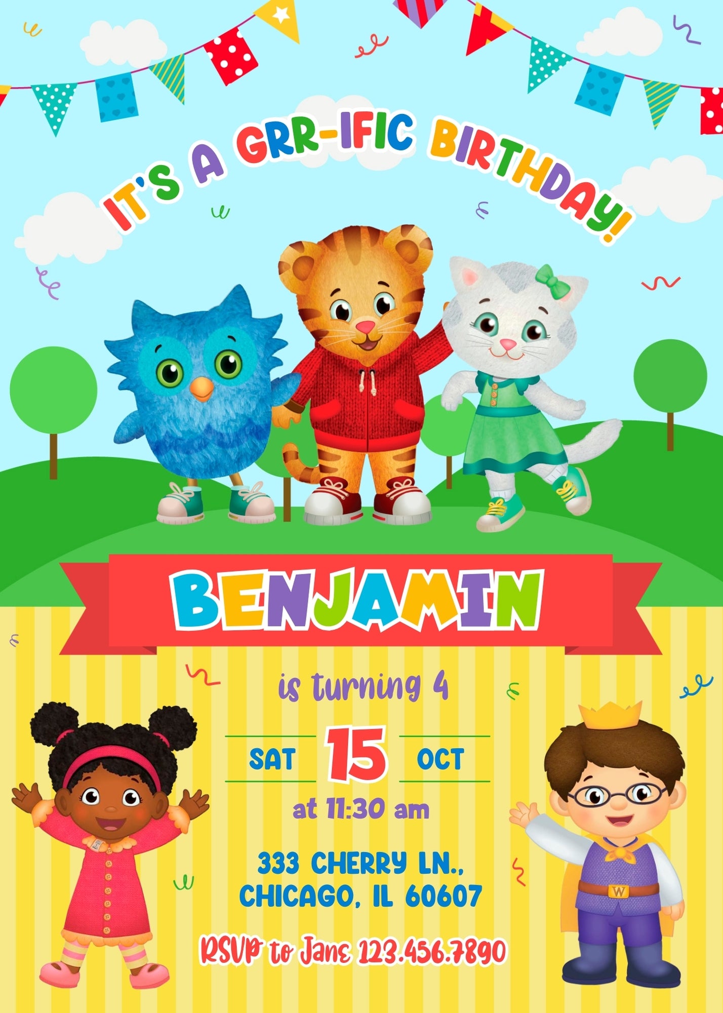 Daniel Tiger's Neighborhood customizable invitation template | Share or Print | | JE132