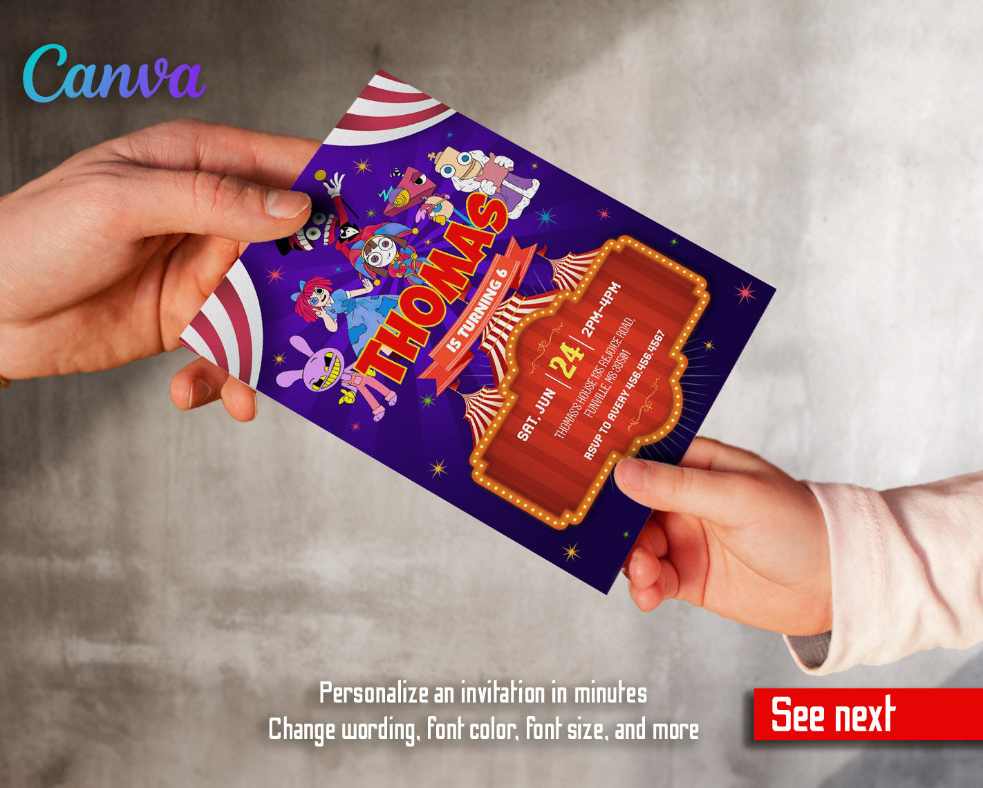 The Amazing Digital Circus customizable invitation template | Share or Print | | YV917