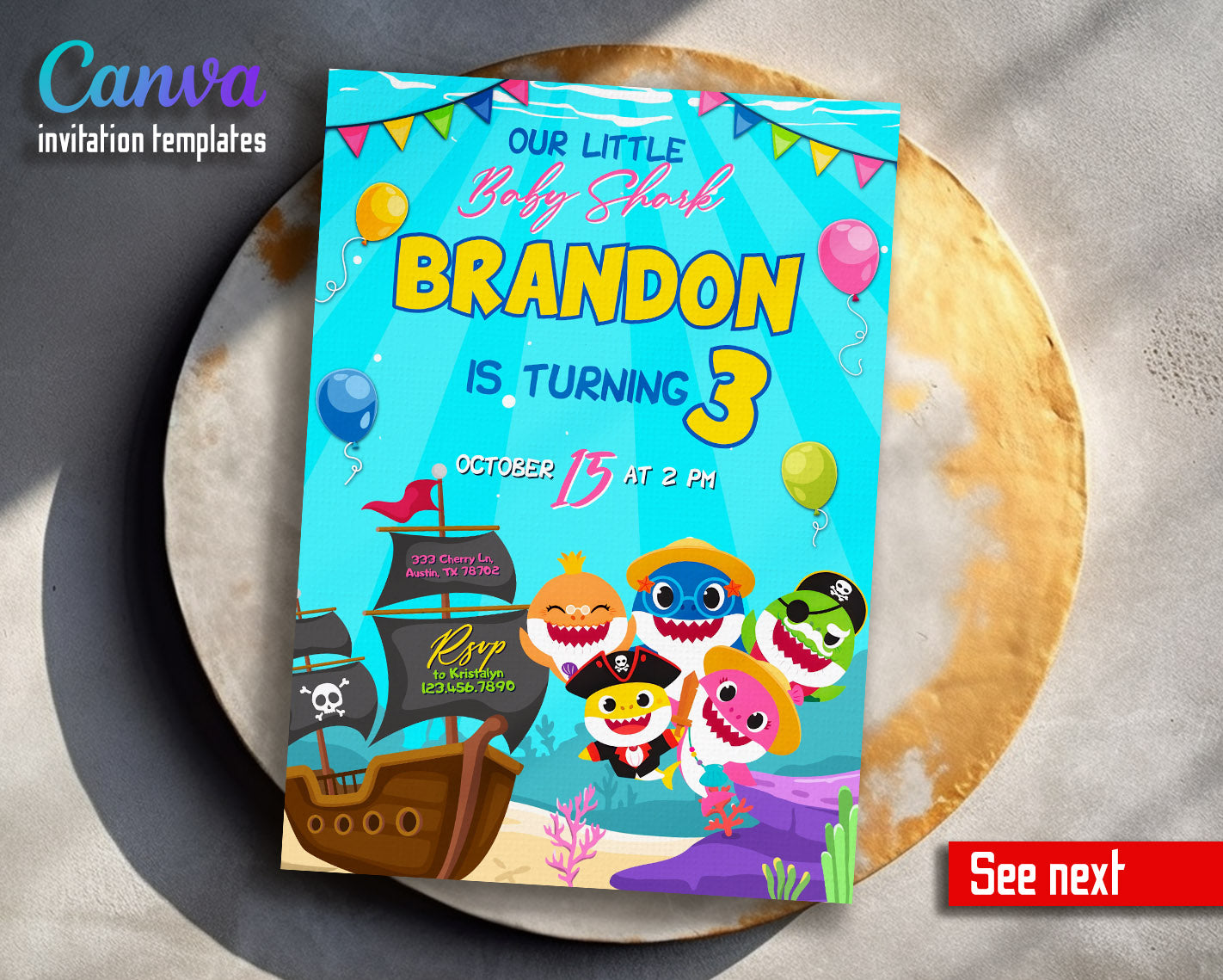 Baby Shark customizable invitation template | Share or Print | | ZN057