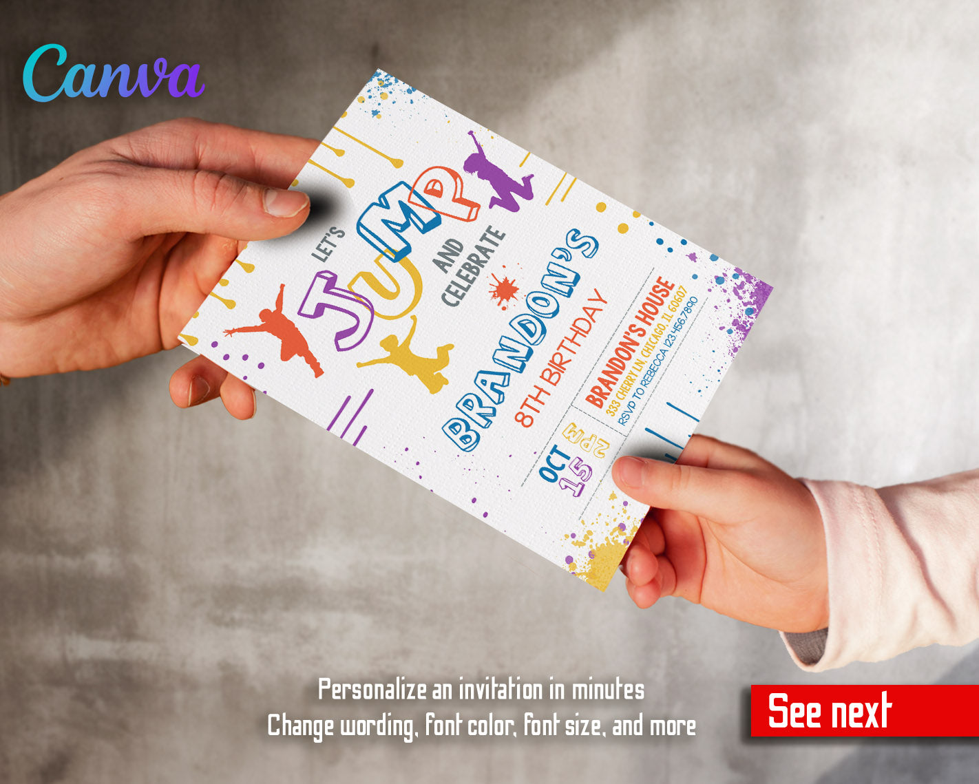 Trampoline Jump Party customizable invitation template | Share or Print | | EQ970