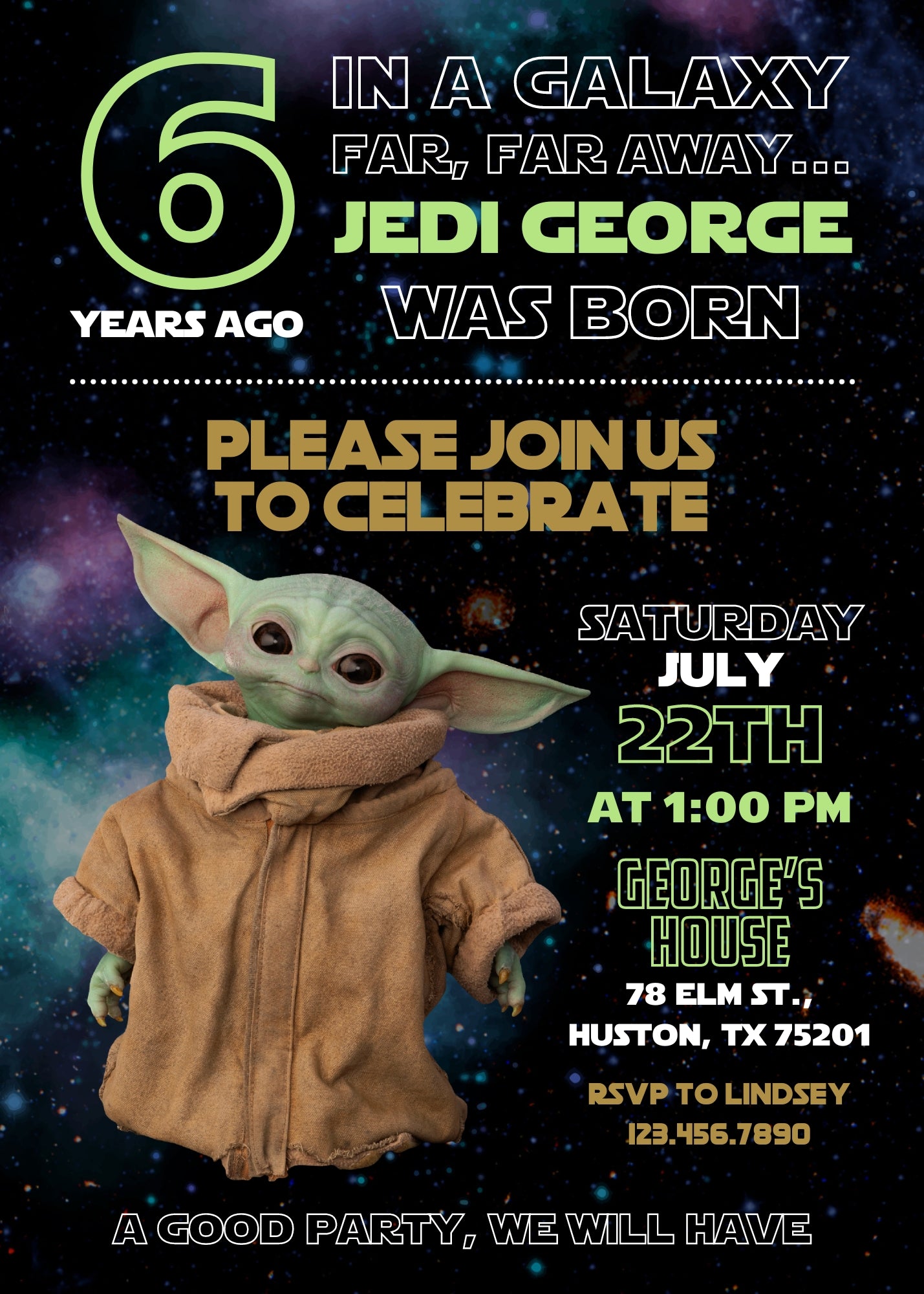 Baby Yoda Grogu Star Wars Mandalorian customizable invitation template | Share or Print | boy | FK709