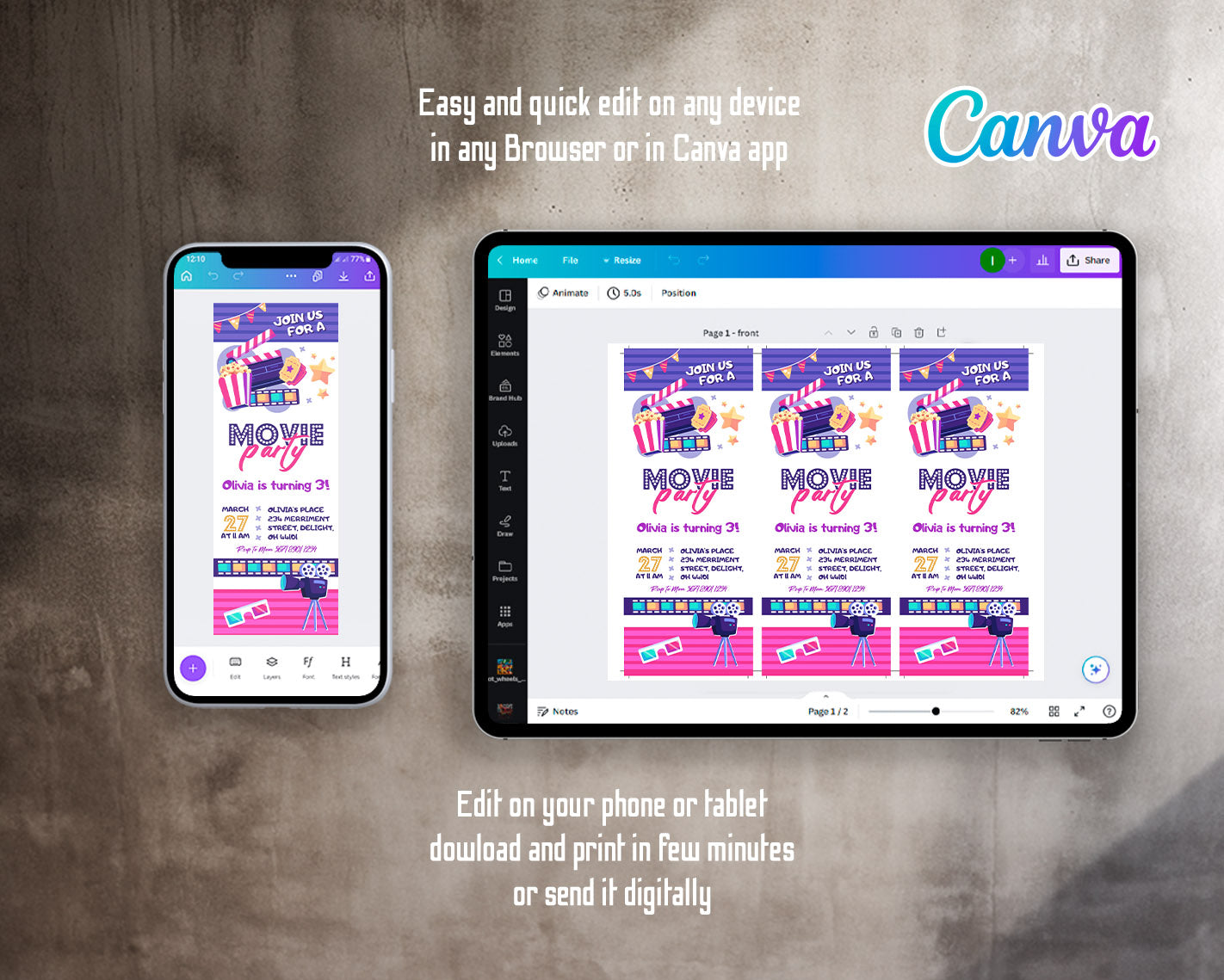 Movie Cinema Party customizable invitation template | Share or Print | | BM964