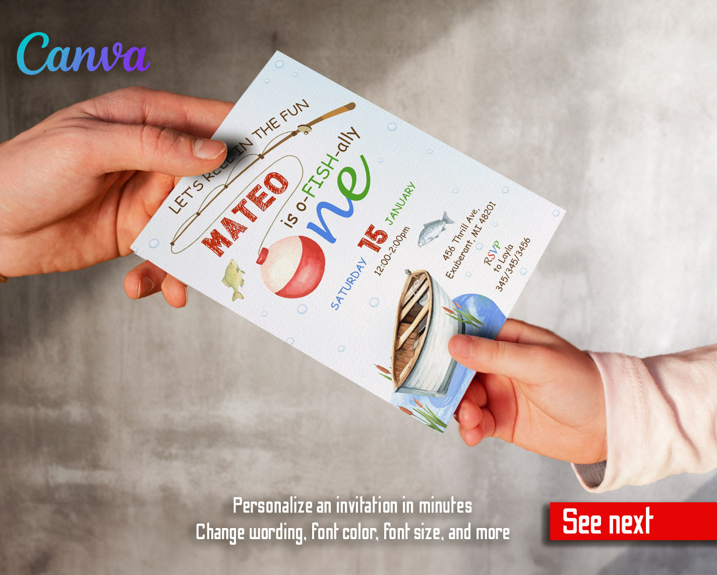 Fishing 1st O-Fish-Ally customizable invitation template | Share or Print | | TV926