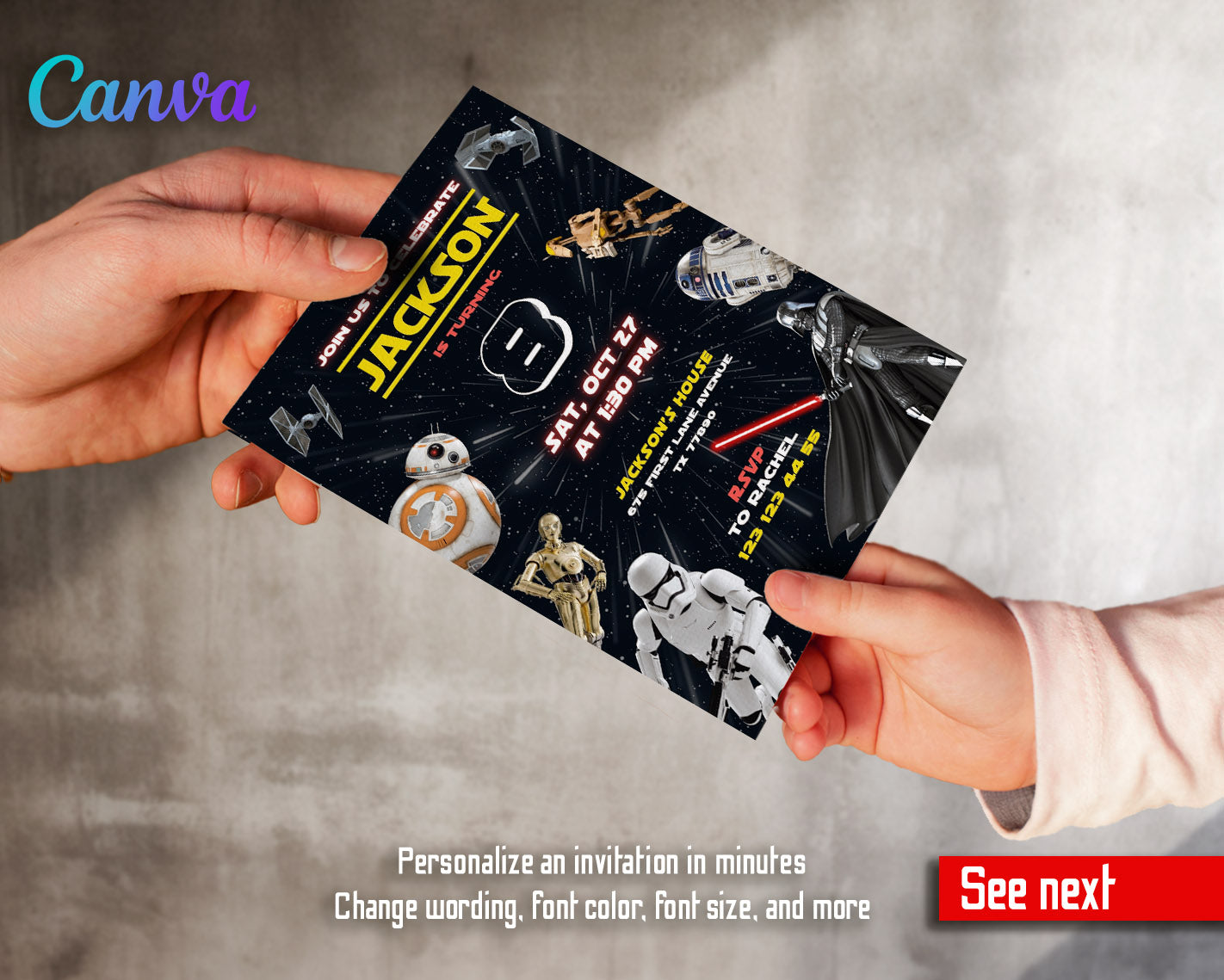 Star Wars Darth Vader customizable invitation template | Share or Print | boy | QY666