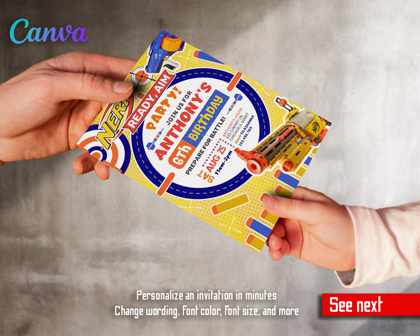 NERF Dart Wars customizable invitation template | Share or Print | boy | IH312