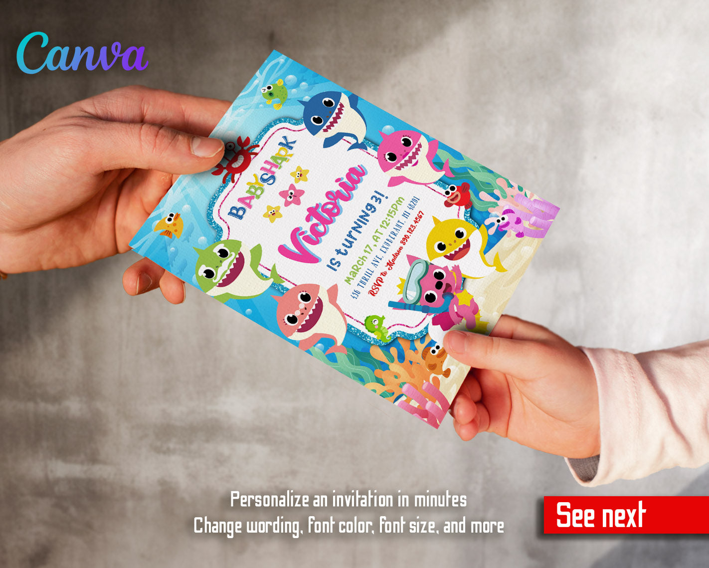 Baby Shark customizable invitation template | Share or Print | | ZE770