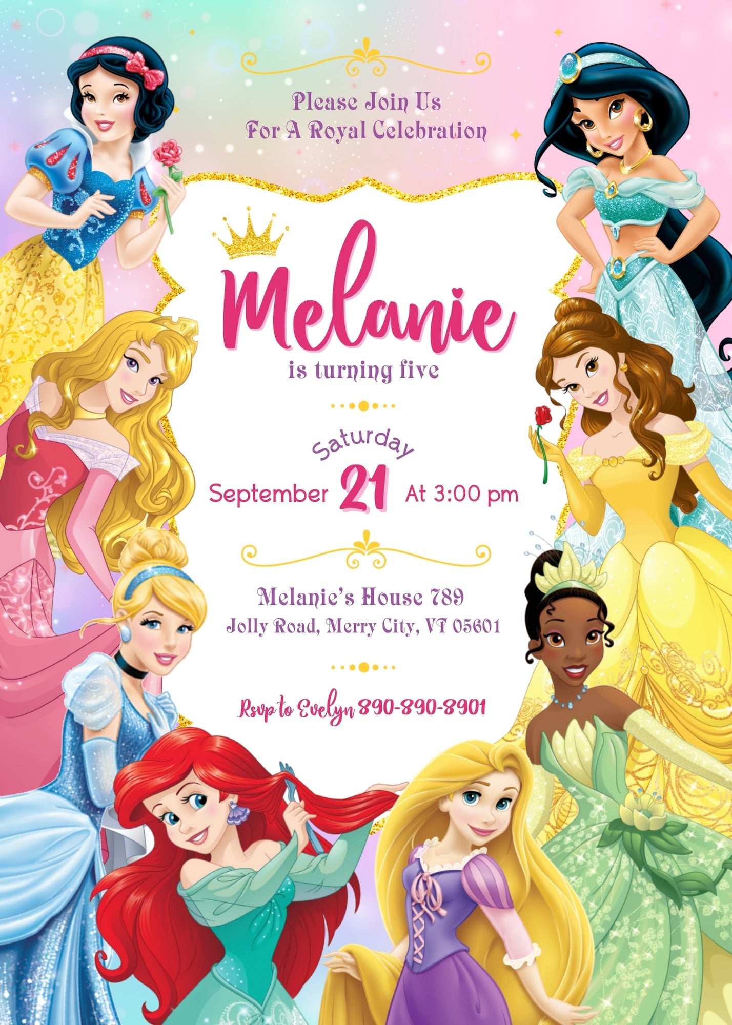 Disney Princess customizable invitation template | Share or Print | girl | BF945