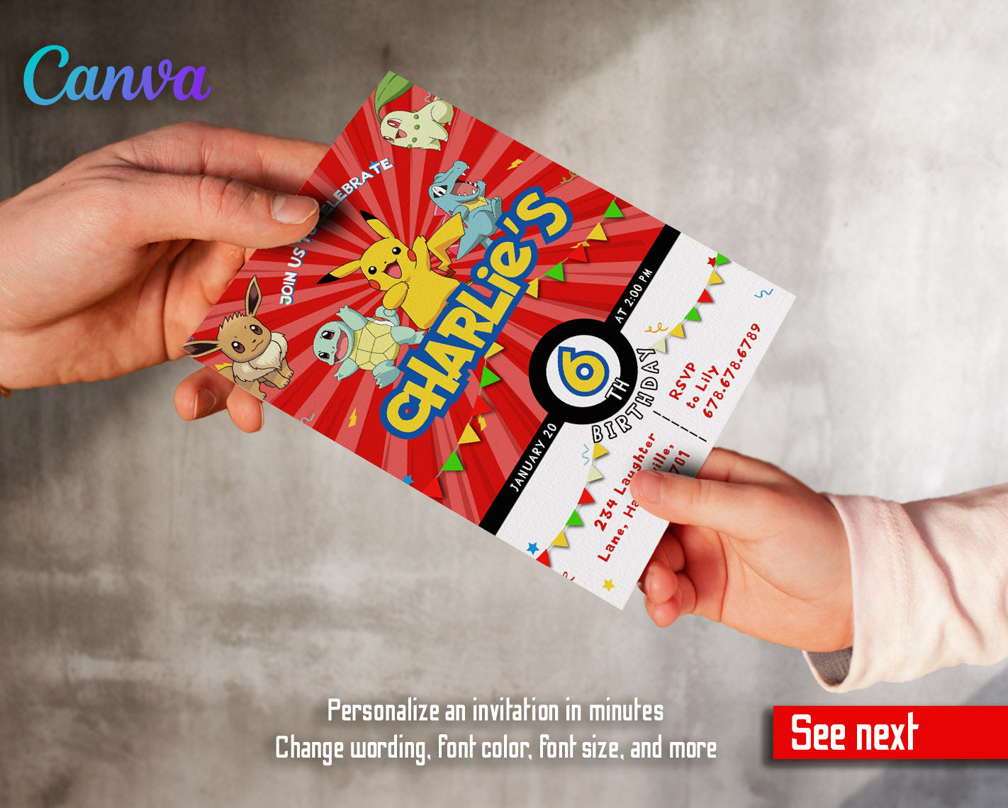 Pokemon Pikachu customizable invitation template | Share or Print | | IK544