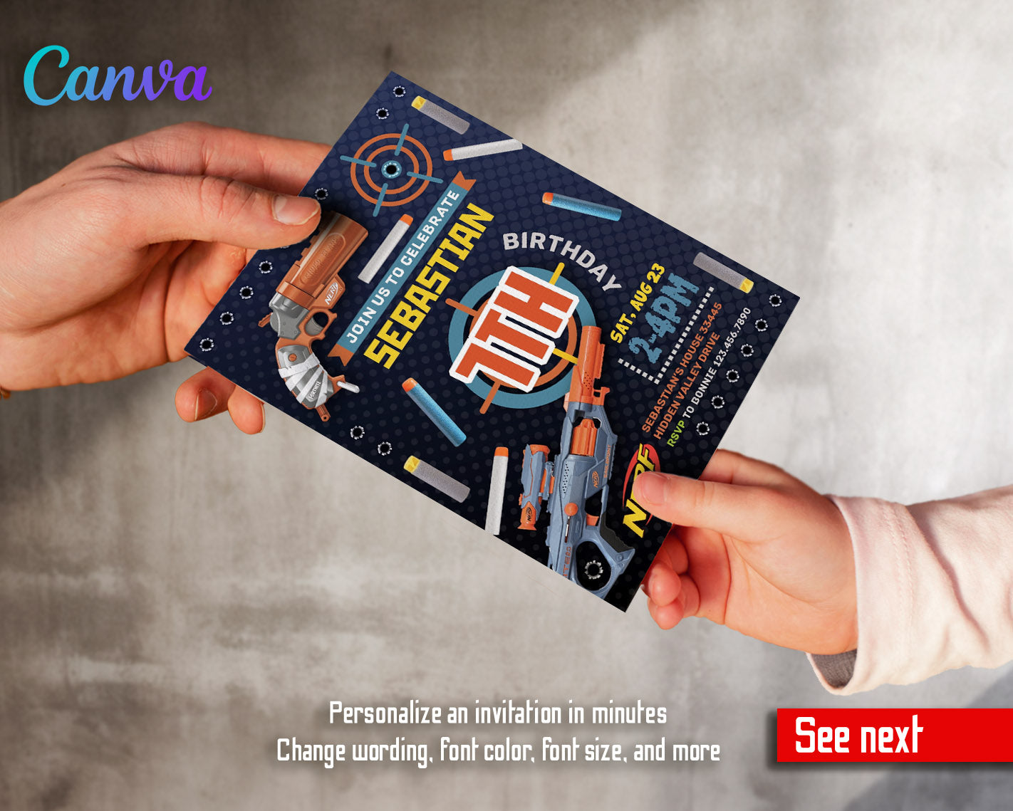 NERF Dart Wars customizable invitation template | Share or Print | boy | DZ357
