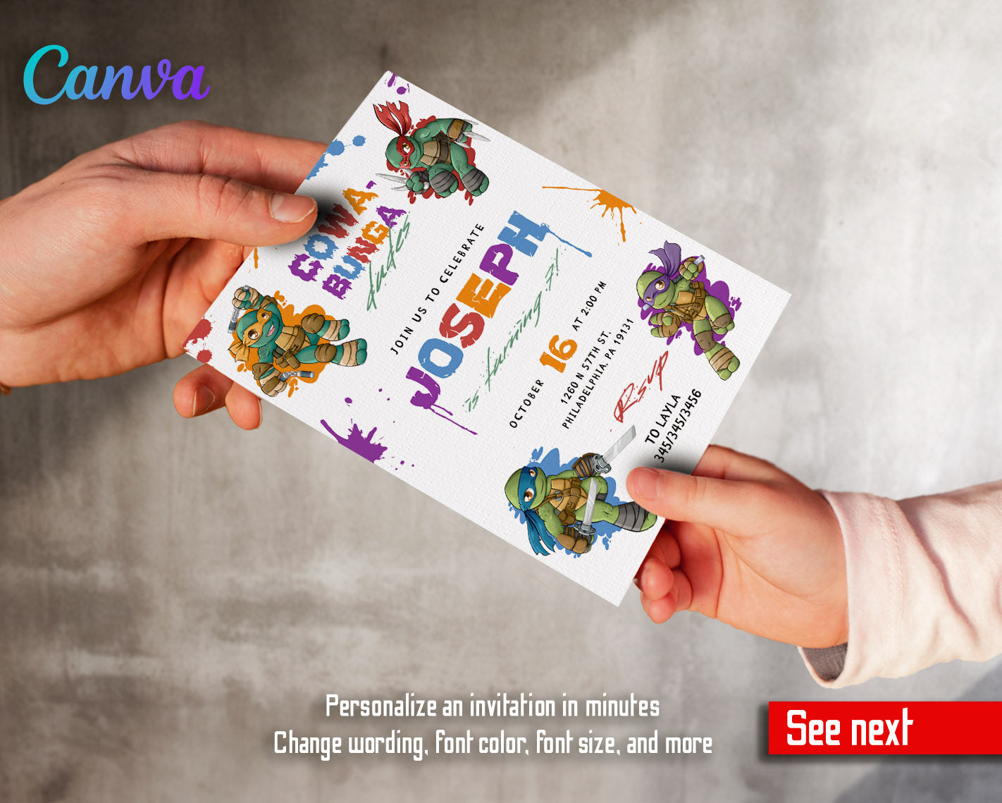 Teenage Mutant Ninja Turtles customizable invitation template | Share or Print | boy | HZ918