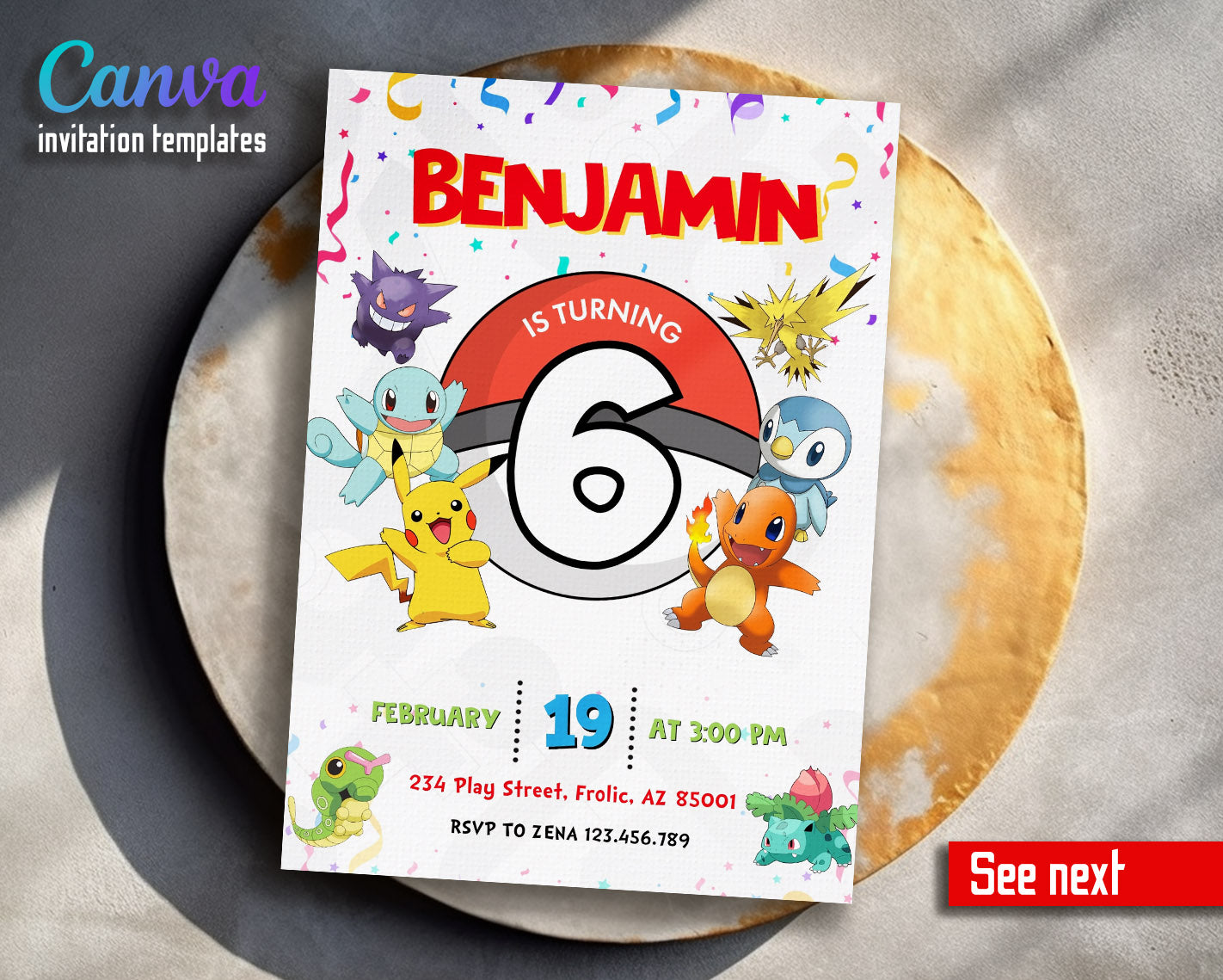 Pokemon Pikachu customizable invitation template | Share or Print | | PM412