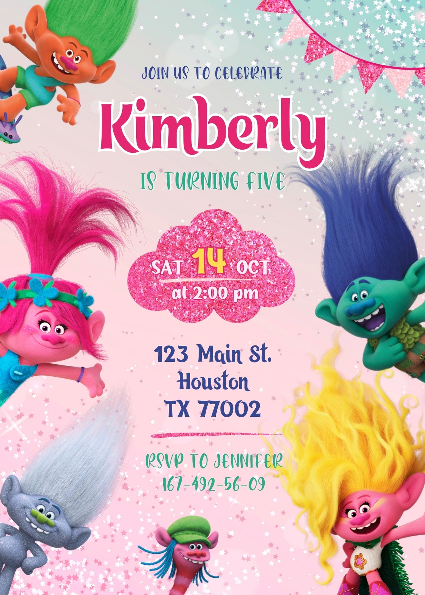 Trolls Poppy customizable invitation template | Share or Print | | AG258