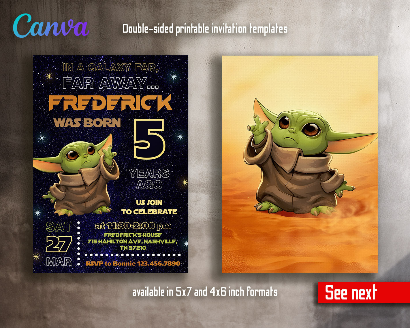 Baby Yoda Grogu Star Wars Mandalorian customizable invitation template | Share or Print | boy | IF987