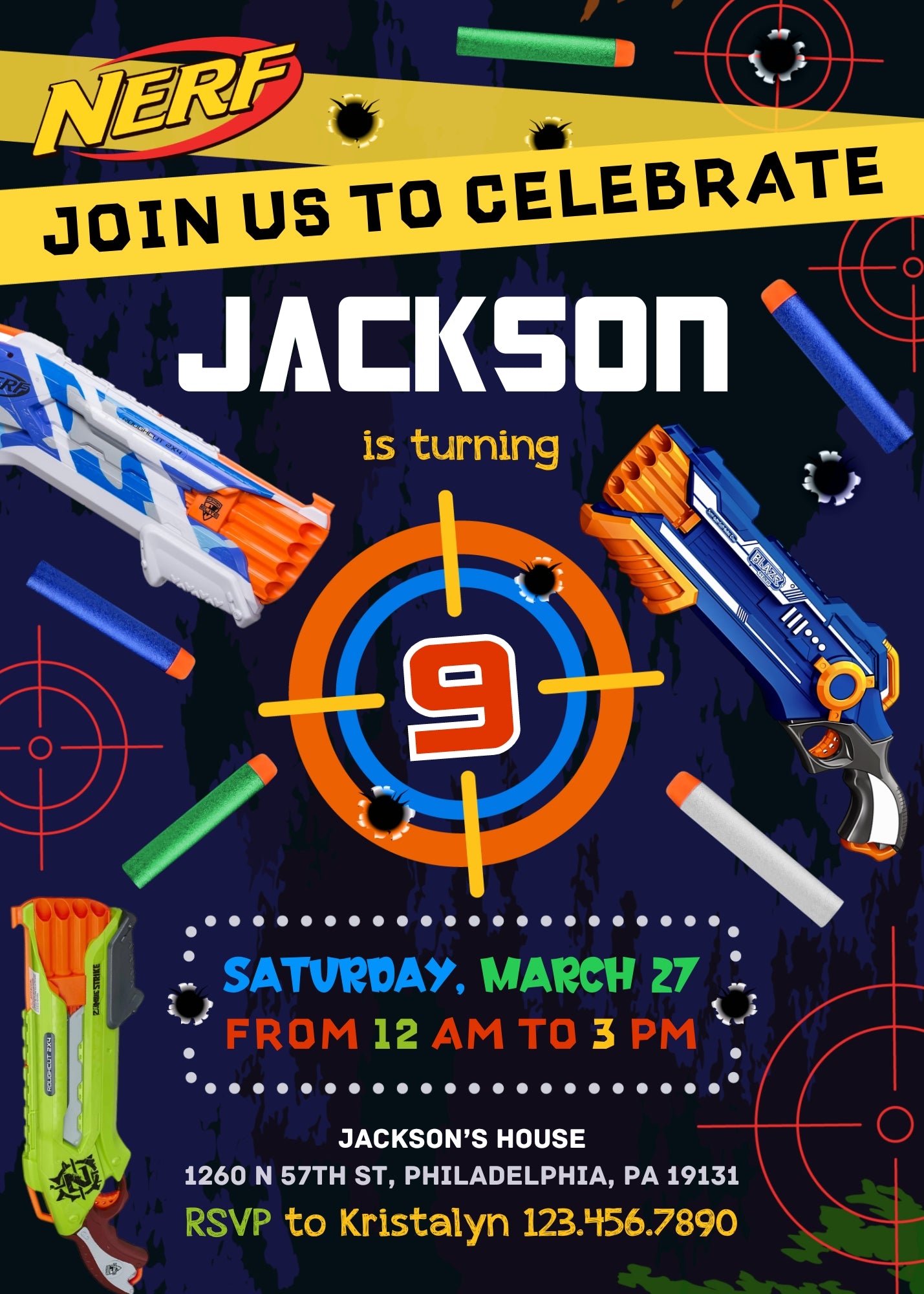 NERF Dart Wars customizable invitation template | Share or Print | boy | LL506