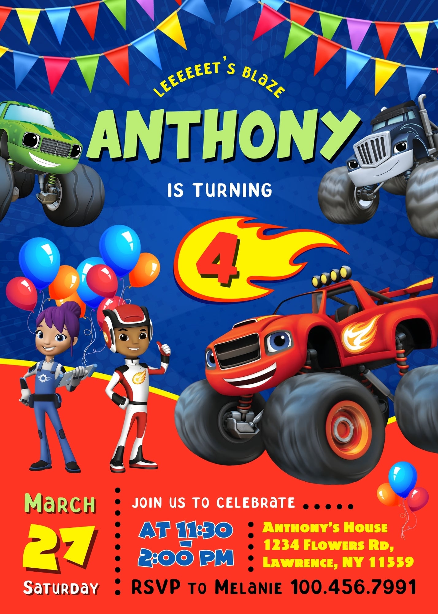 Blaze Monster Machines Trucks customizable invitation template | Share or Print | boy | NN981