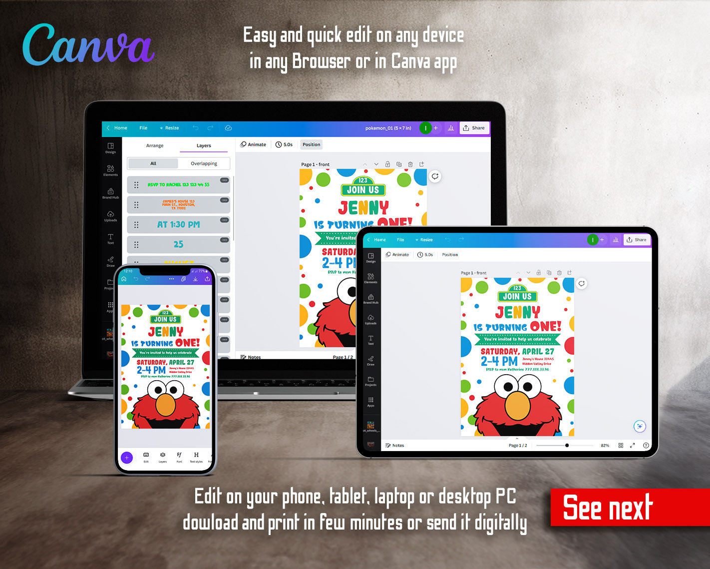 Sesame Street Elmo customizable invitation template | Share or Print | | TH968