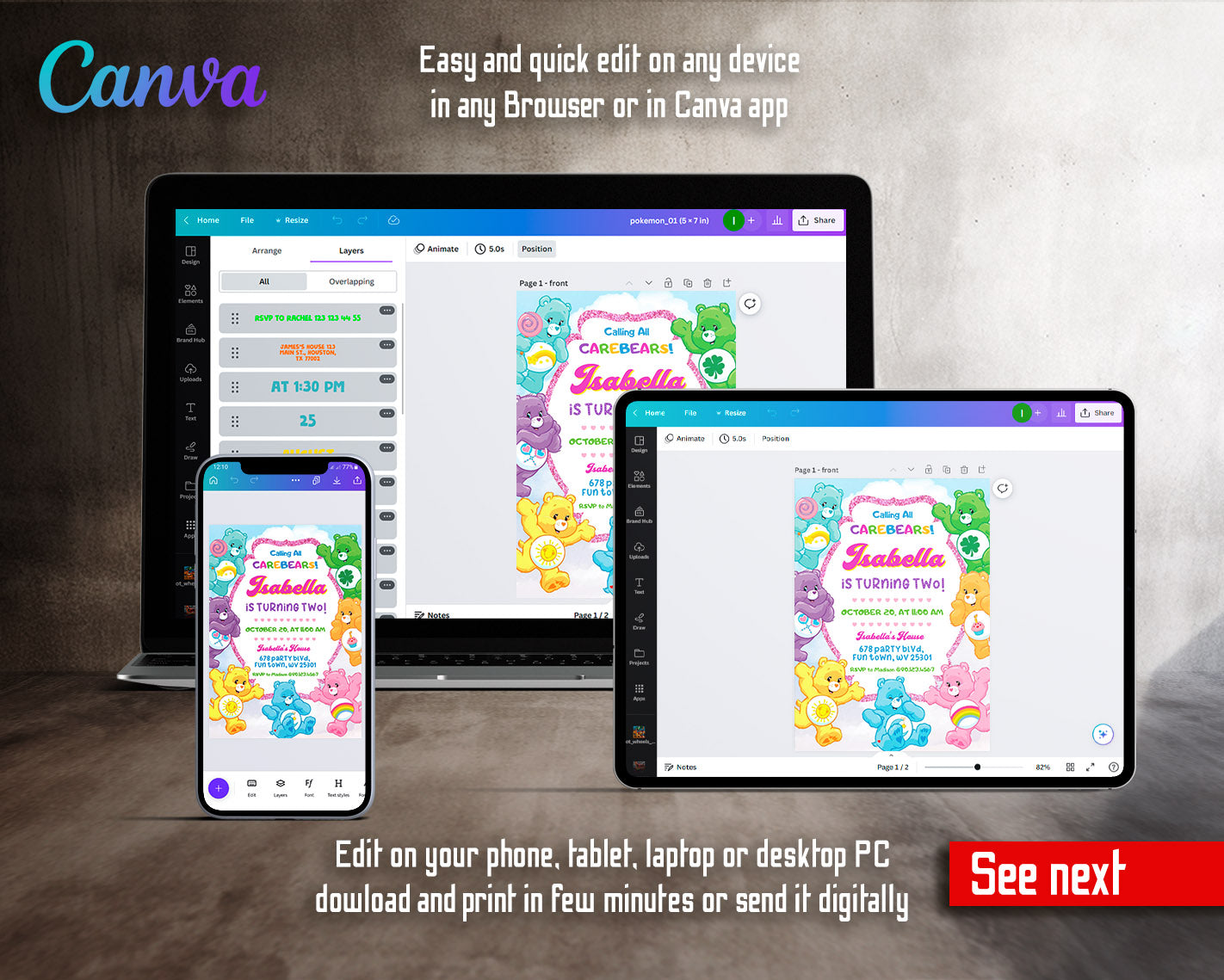 Care Bears customizable invitation template | Share or Print | | WY519