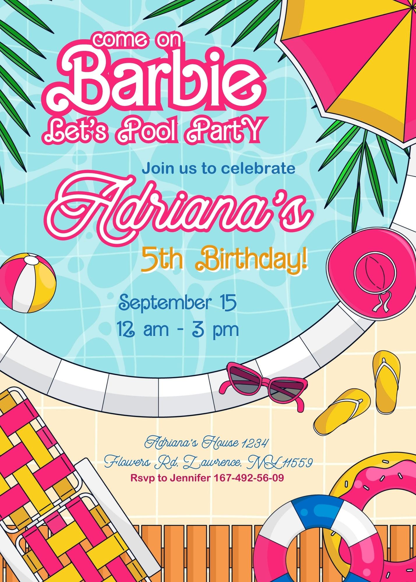 Barbie Pink customizable invitation template | Share or Print | girl | EF268