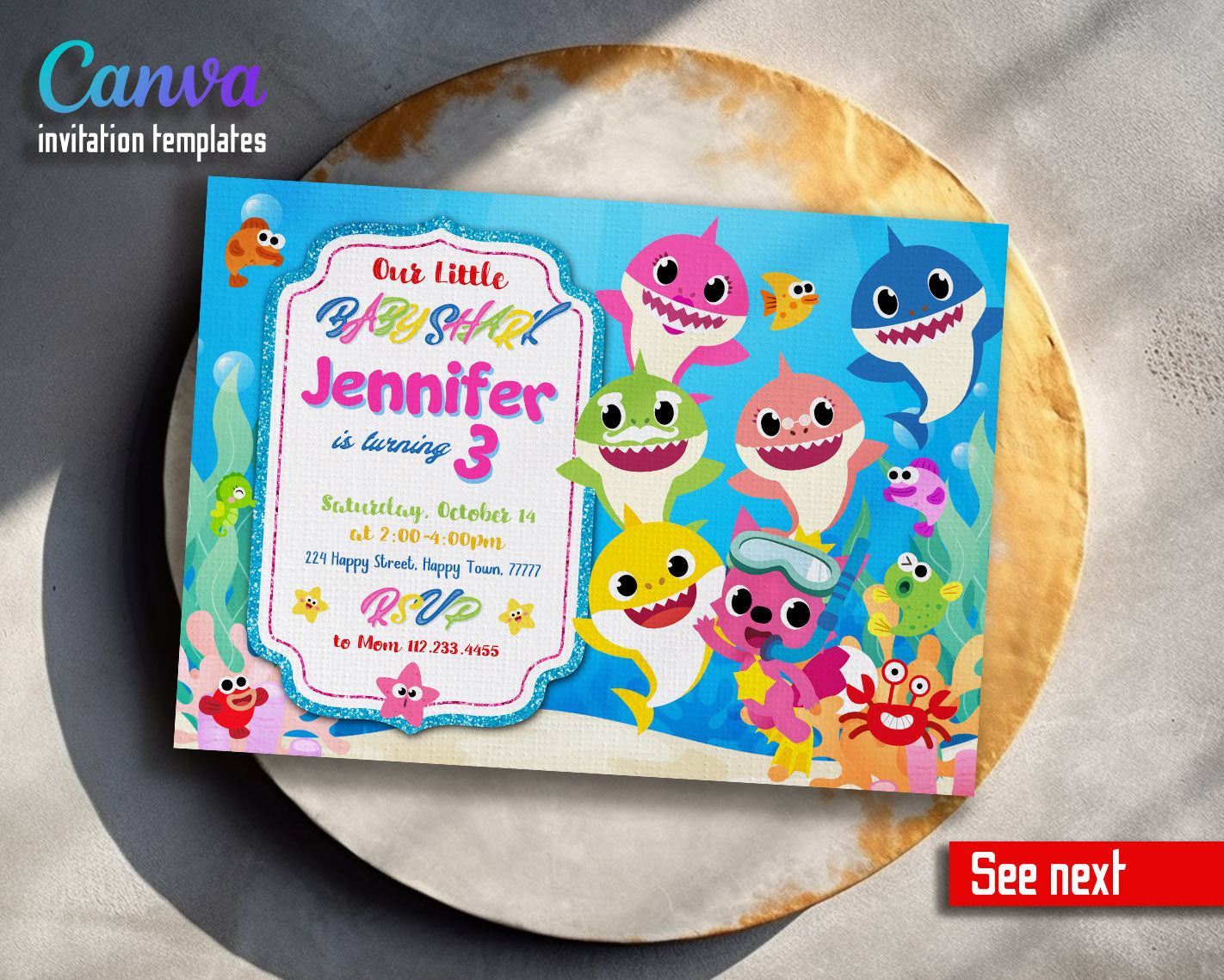 Baby Shark customizable invitation template | Share or Print | | CD664