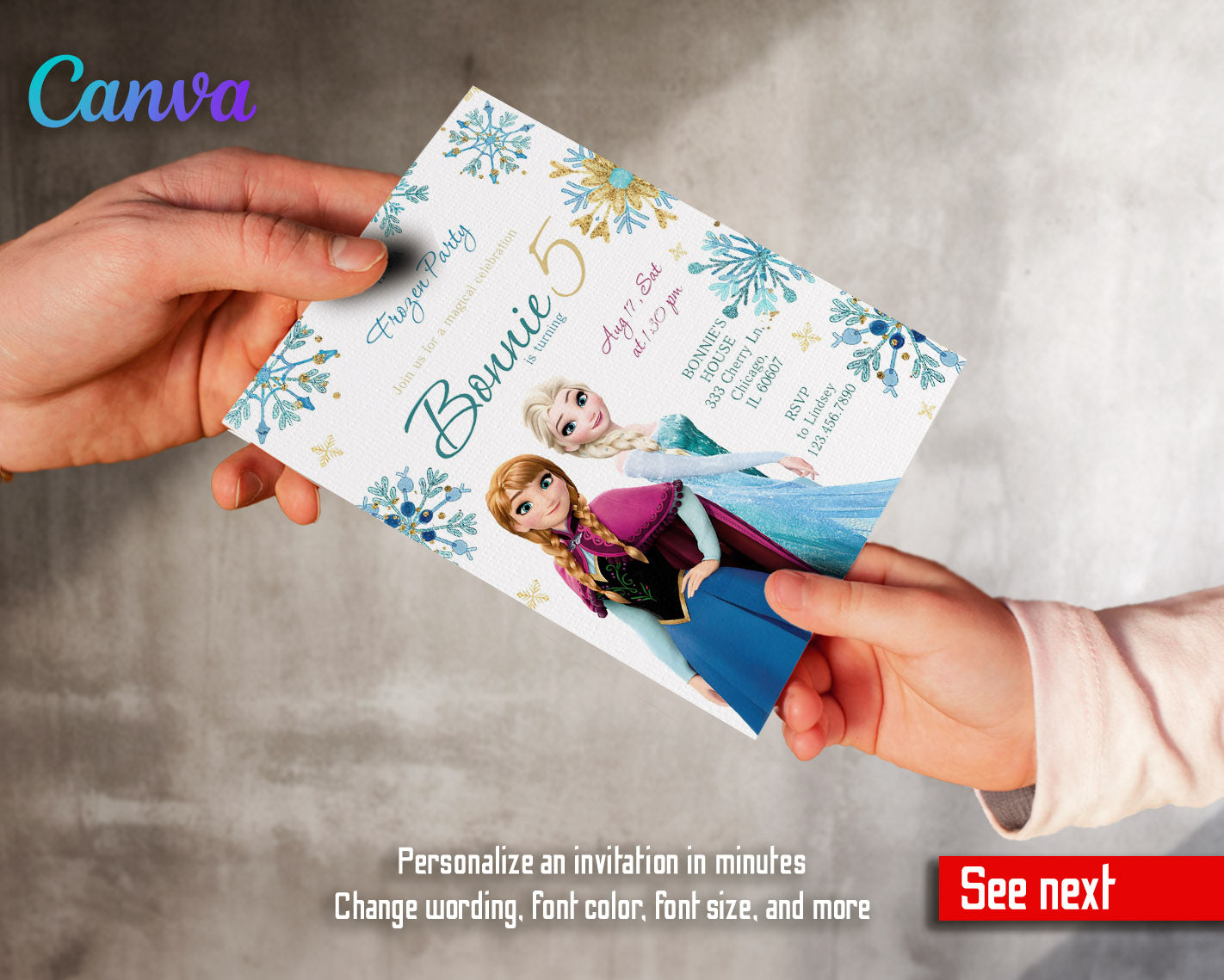 Frozen Elsa customizable invitation template | Share or Print | girl | VA795