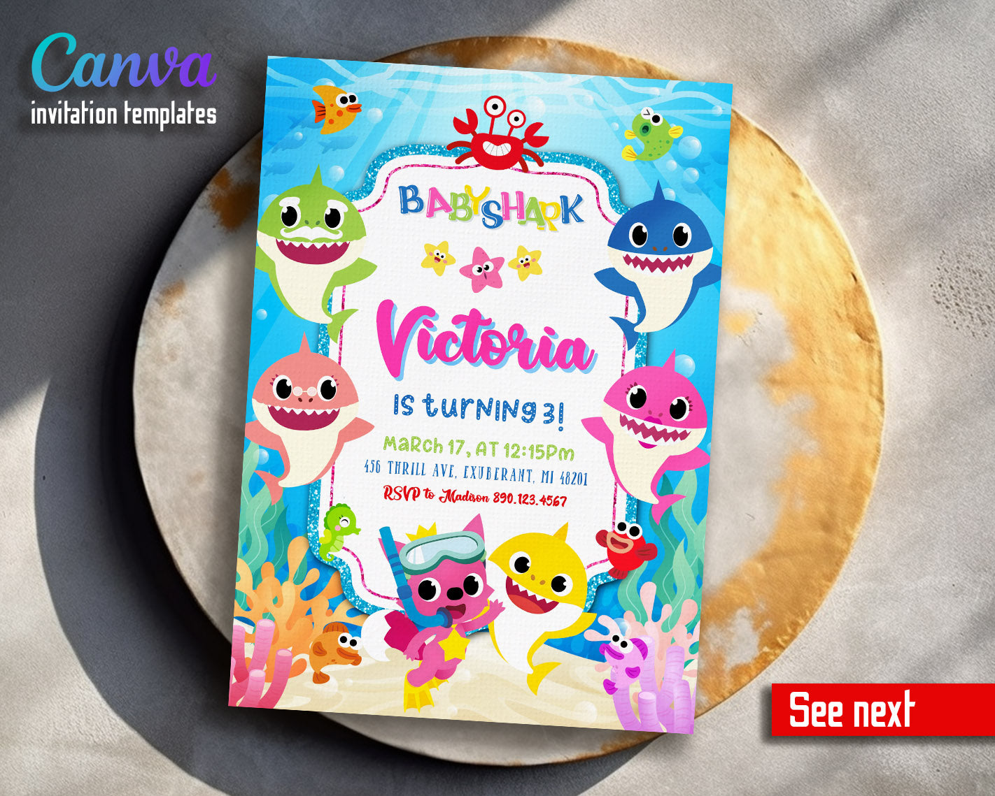 Baby Shark customizable invitation template | Share or Print | | ZE770