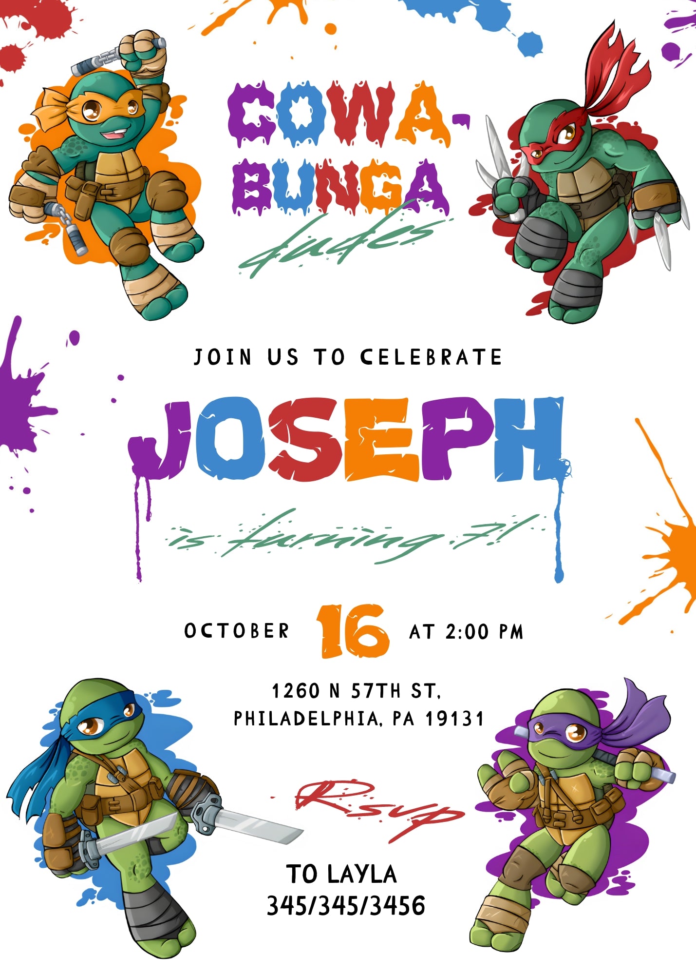 Teenage Mutant Ninja Turtles customizable invitation template | Share or Print | boy | HZ918