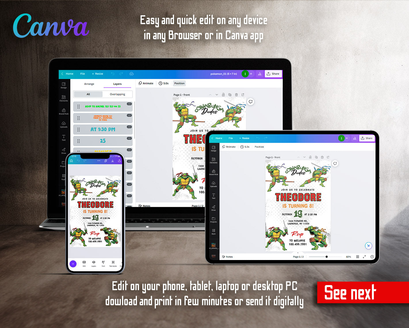 Teenage Mutant Ninja Turtles customizable invitation template | Share or Print | boy | OG161