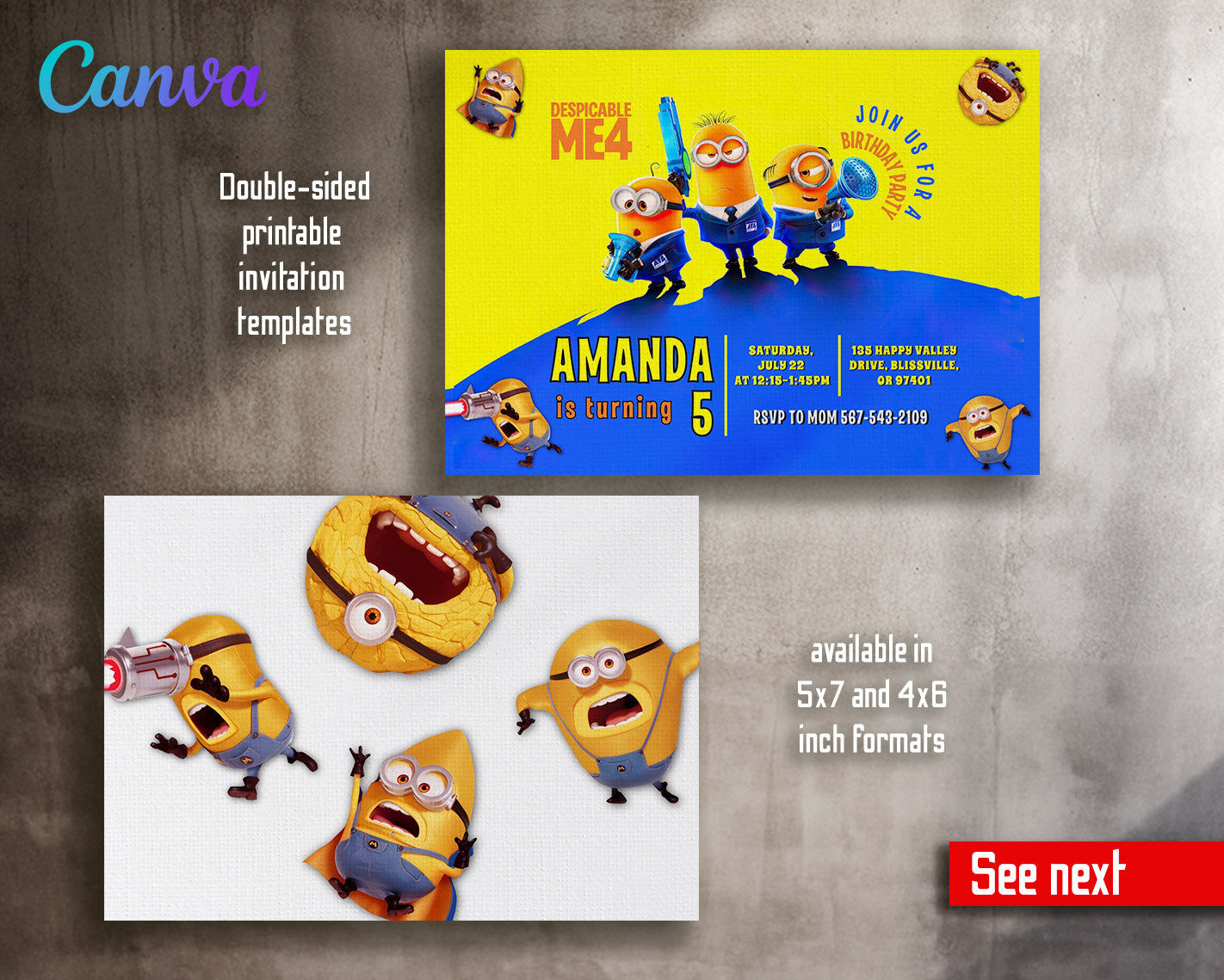 Despicable Me Minions customizable invitation template | Share or Print | | JZ156