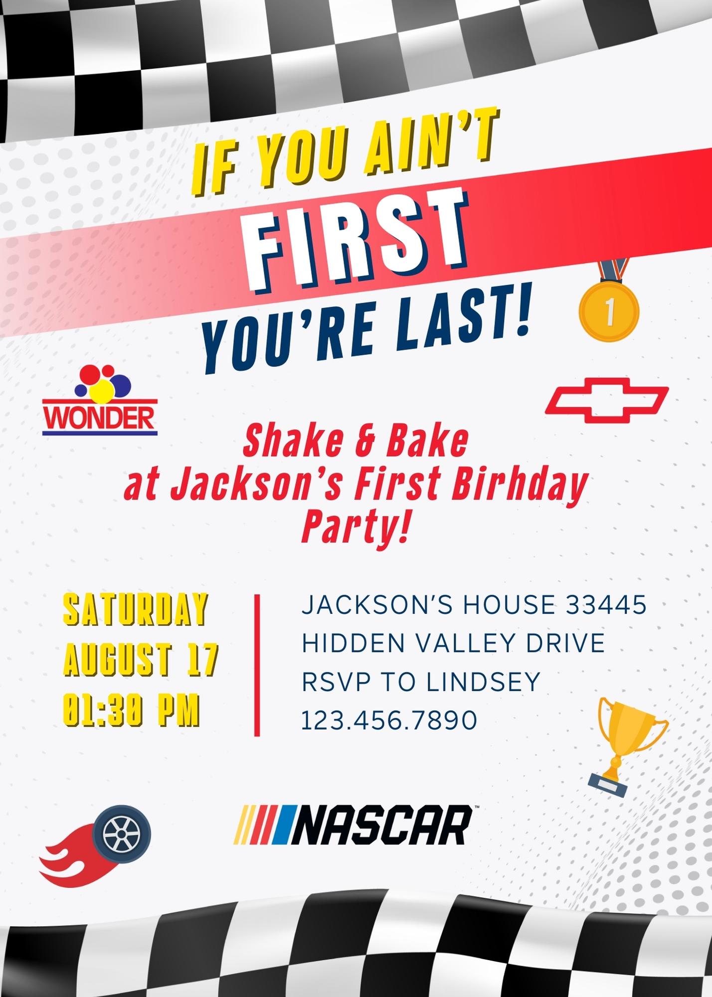 Nascar Ricky Bobby customizable invitation template | Share or Print | boy | JE739