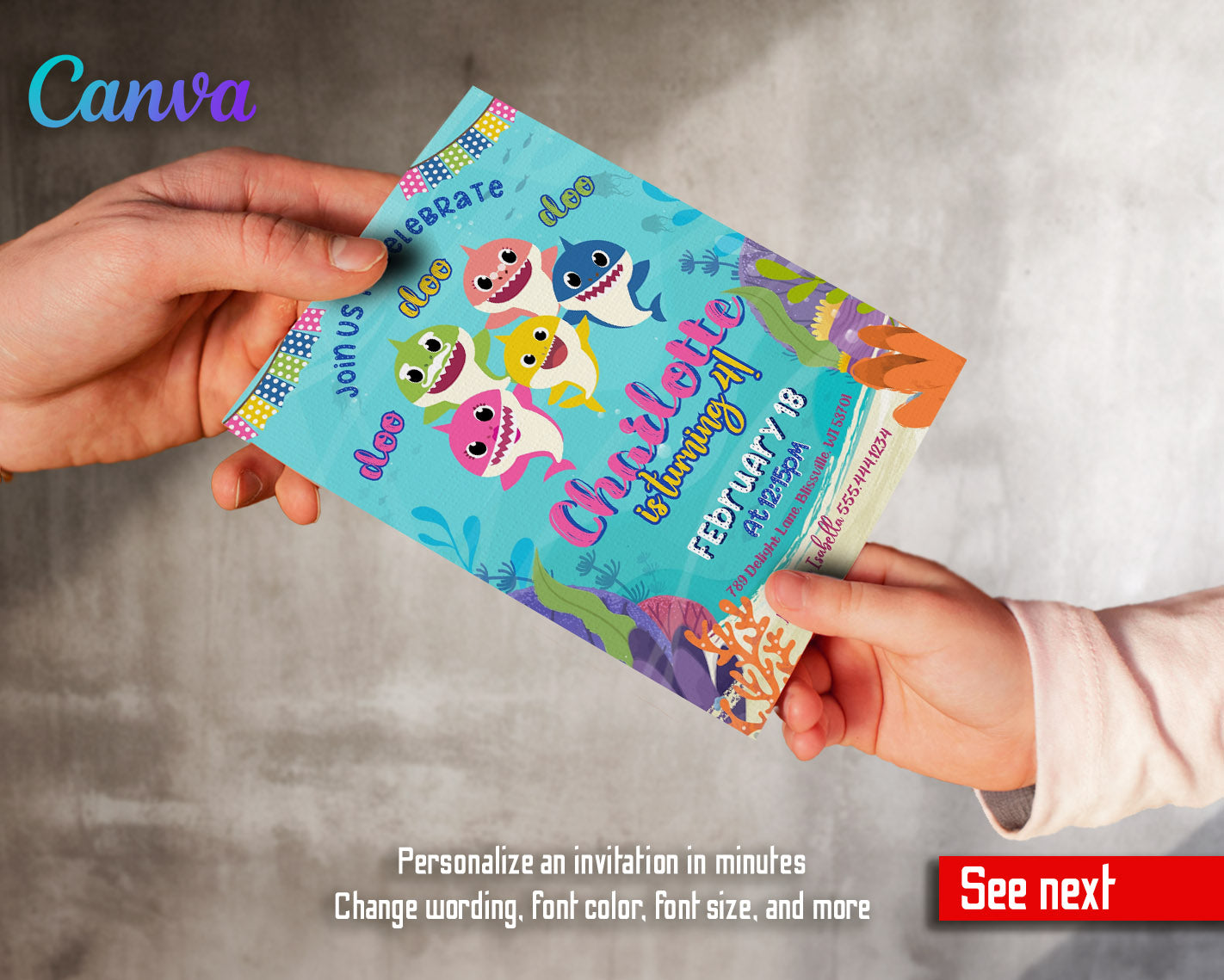 Baby Shark customizable invitation template | Share or Print | | MD129