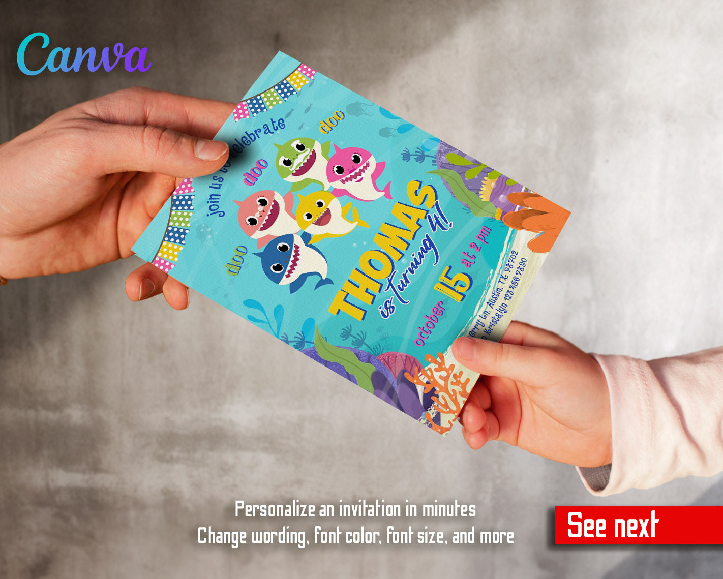 Baby Shark customizable invitation template | Share or Print | | HK183